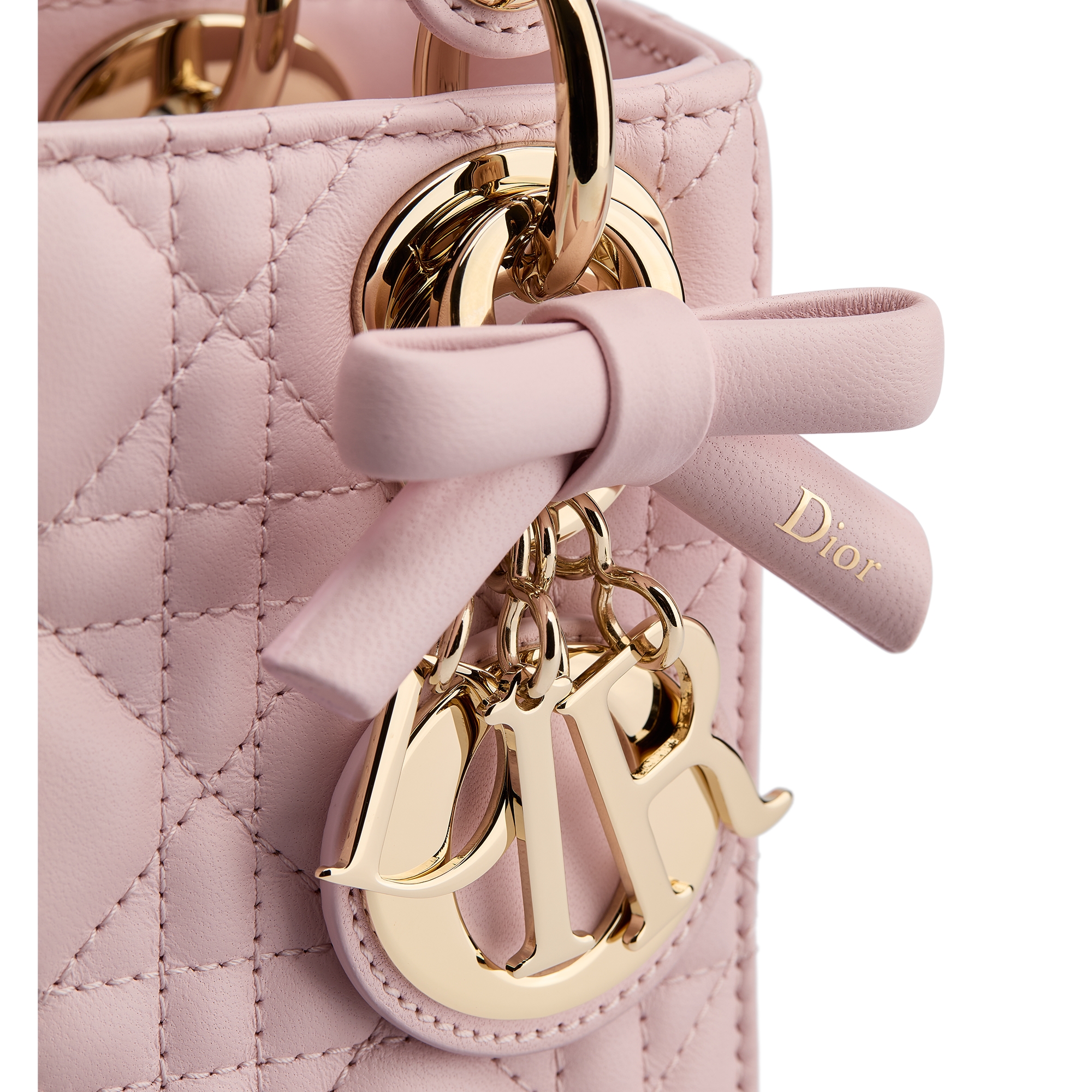 迷你 Lady Dior 手袋（附链条） 淡柔粉色羊皮革藤格纹 E09