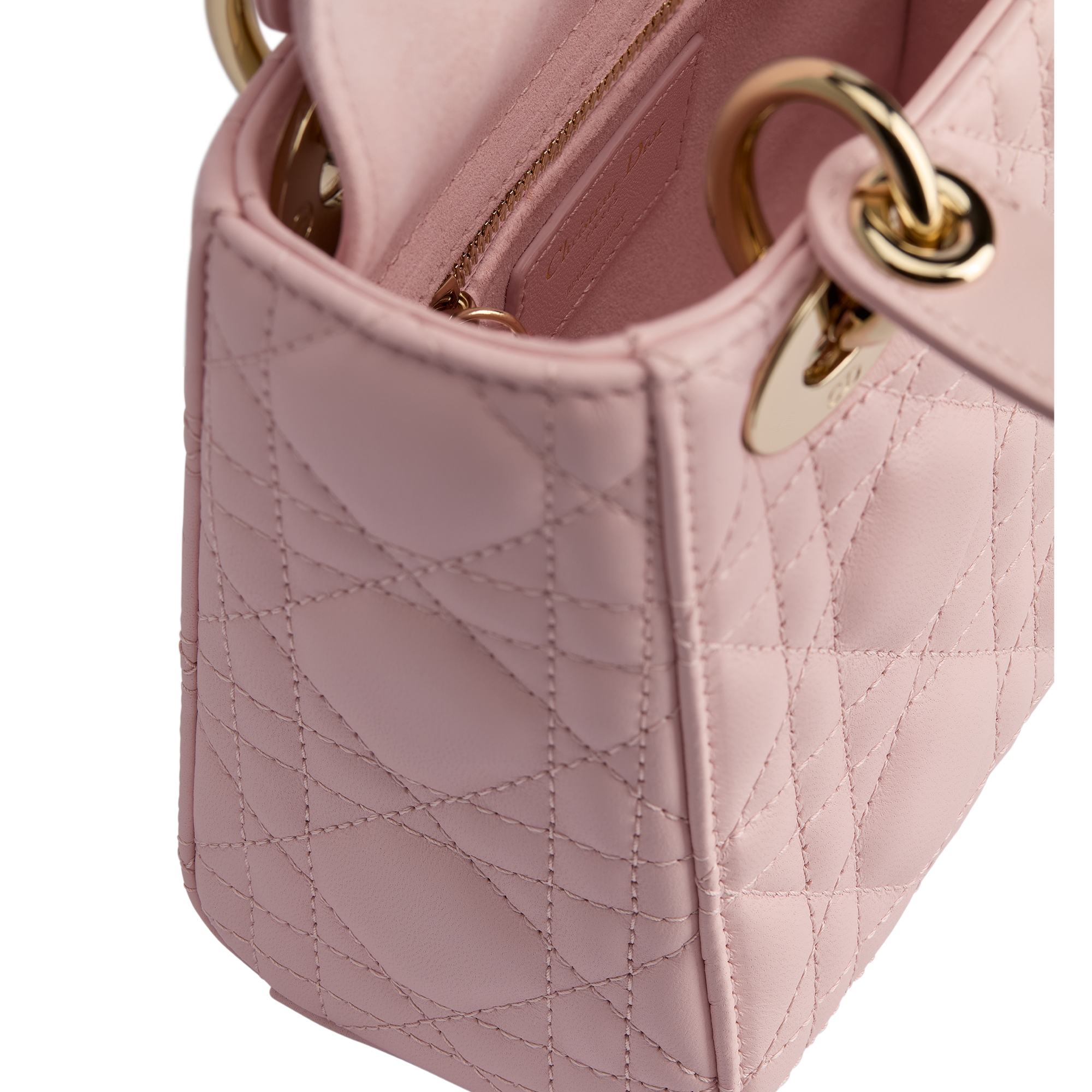 迷你 Lady Dior 手袋（附链条） 淡柔粉色羊皮革藤格纹 E10