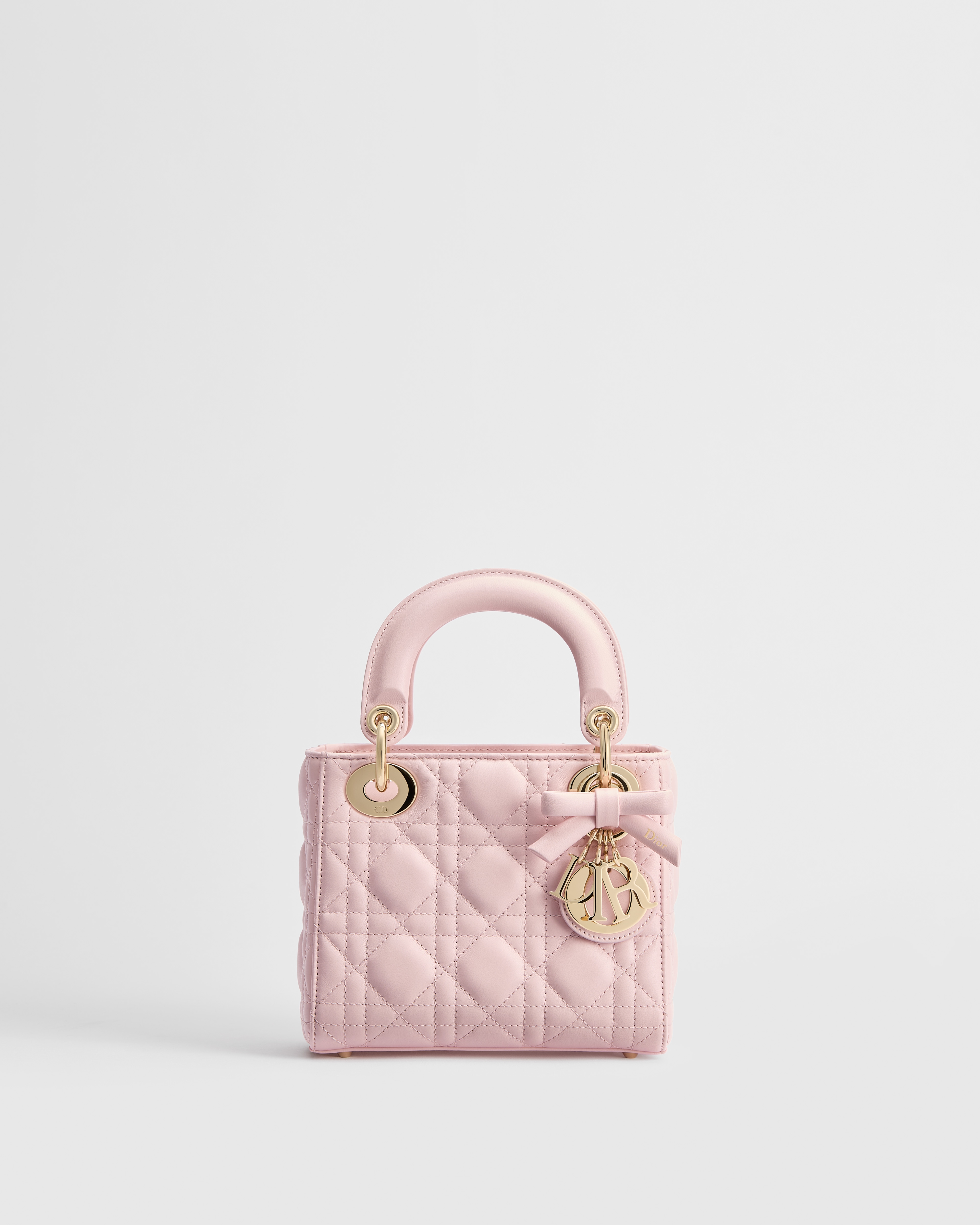 迷你 Lady Dior 手袋（附链条） 淡柔粉色羊皮革藤格纹 E01