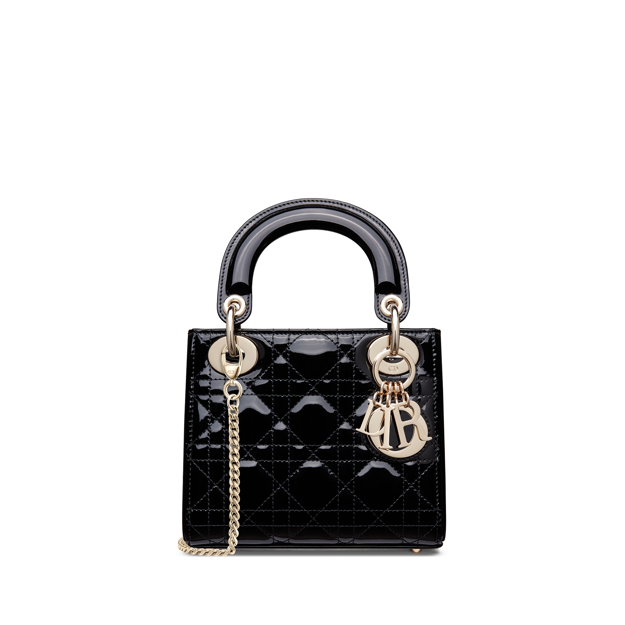 迷你 Lady Dior 手袋 黑色漆皮牛皮革藤格纹 E01