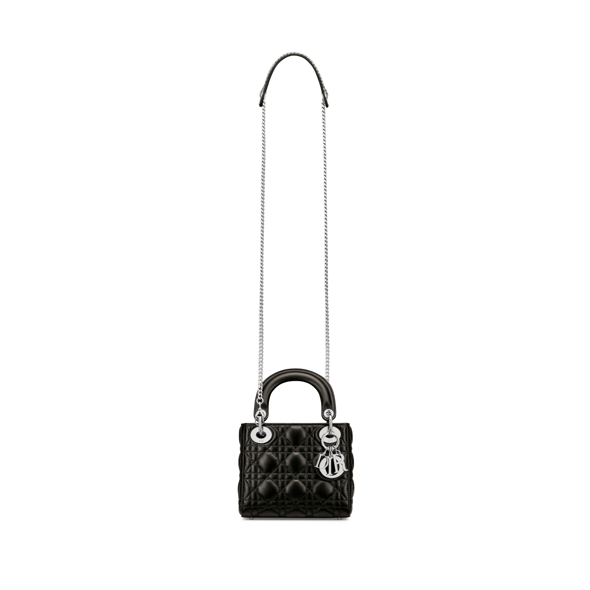 迷你 Lady Dior 手袋 黑色羊皮革藤格纹 E07