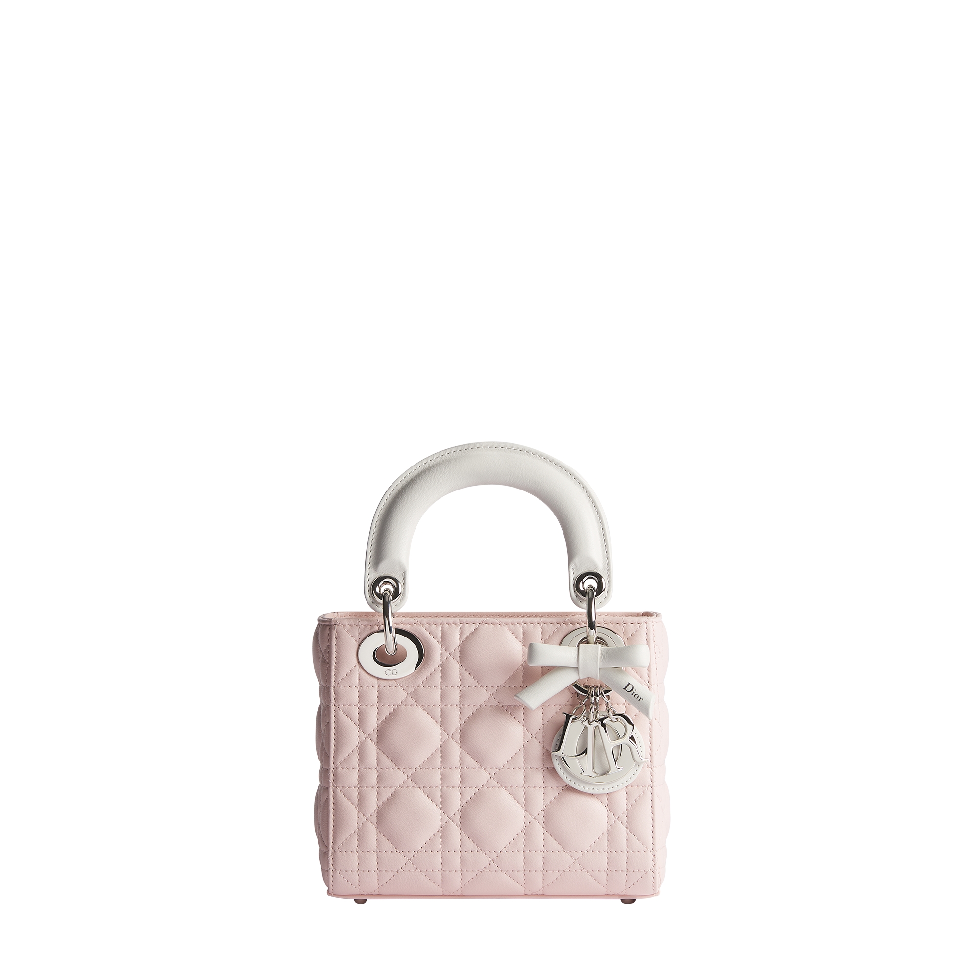  淡柔粉色和奶白色羊皮革藤格纹