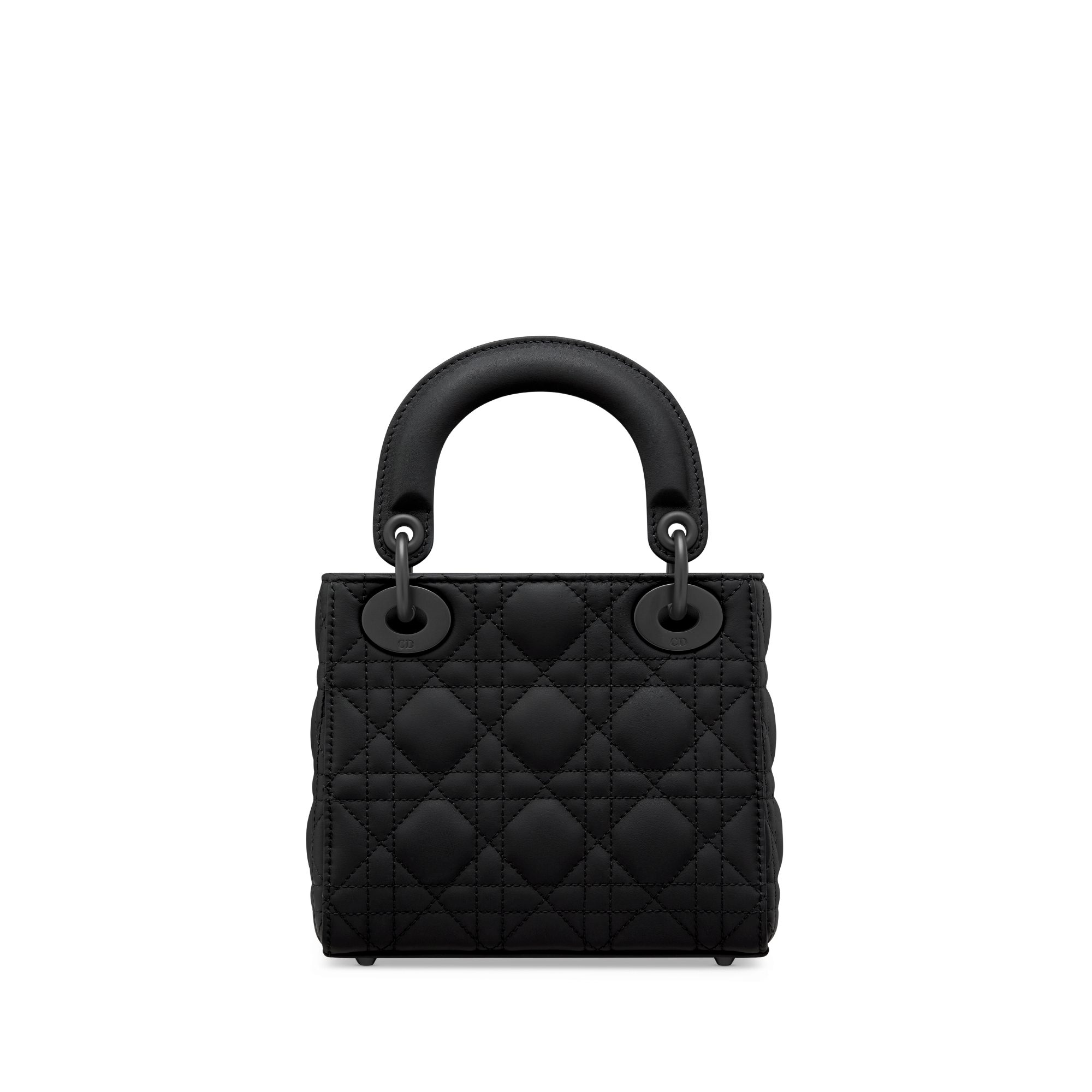 迷你 Lady Dior 手袋 黑色哑光牛皮革藤格纹 E08