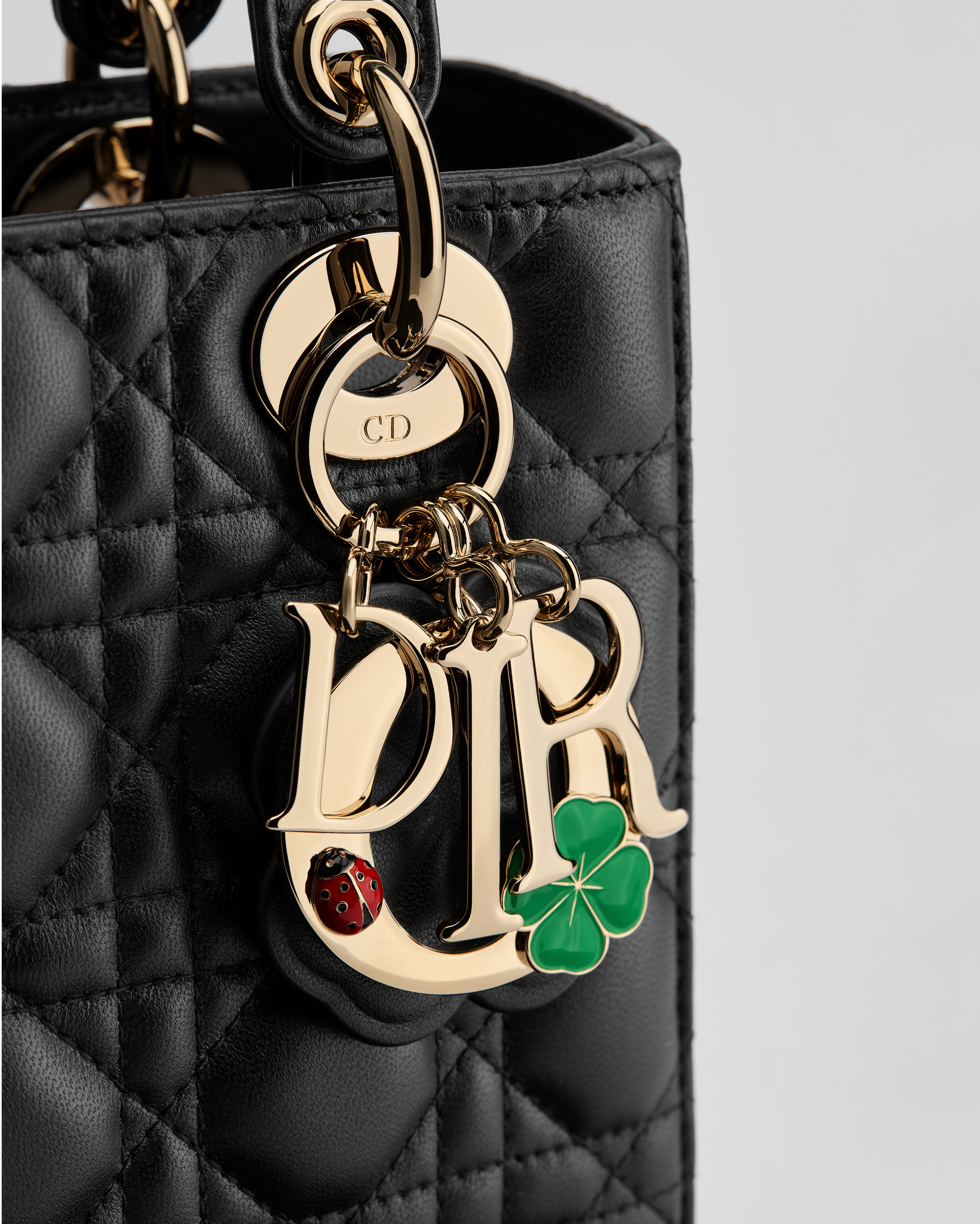 小号 Lady Dior 手袋（附肩带） 黑色羊皮革藤格纹 E09