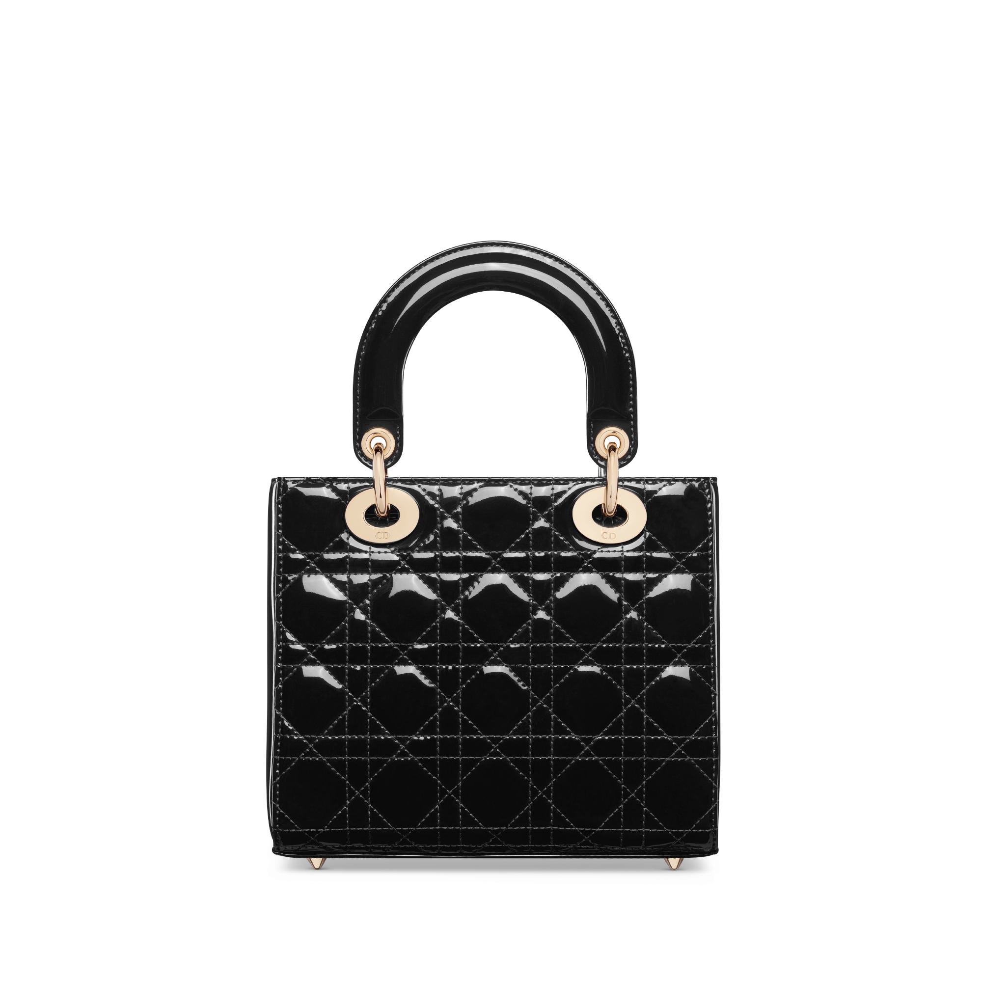 小号 Lady Dior 手袋 黑色漆皮牛皮革藤格纹 E08