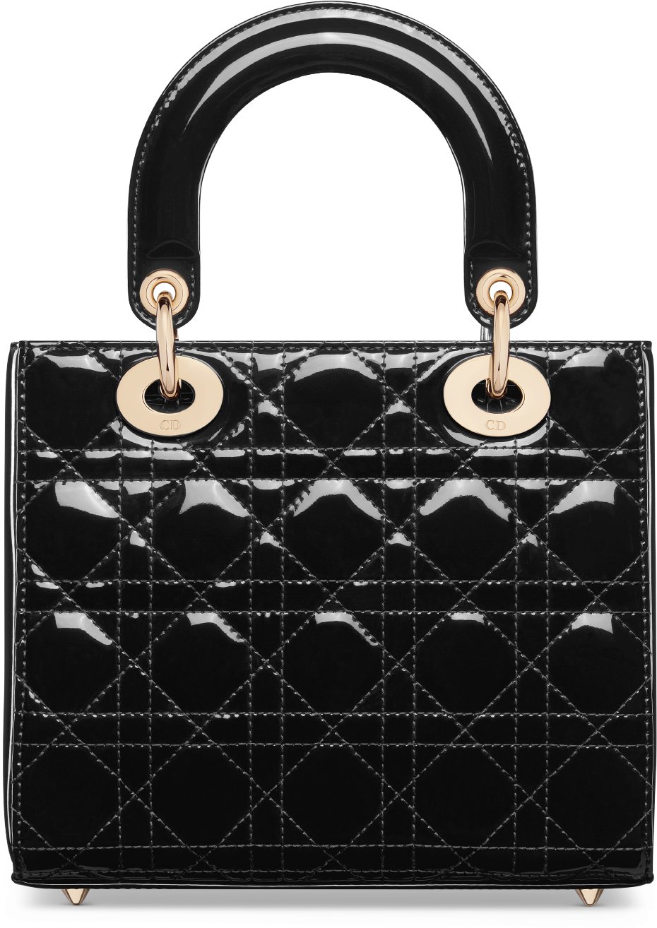 小号Lady Dior 手袋黑色漆皮牛皮革藤格纹| DIOR