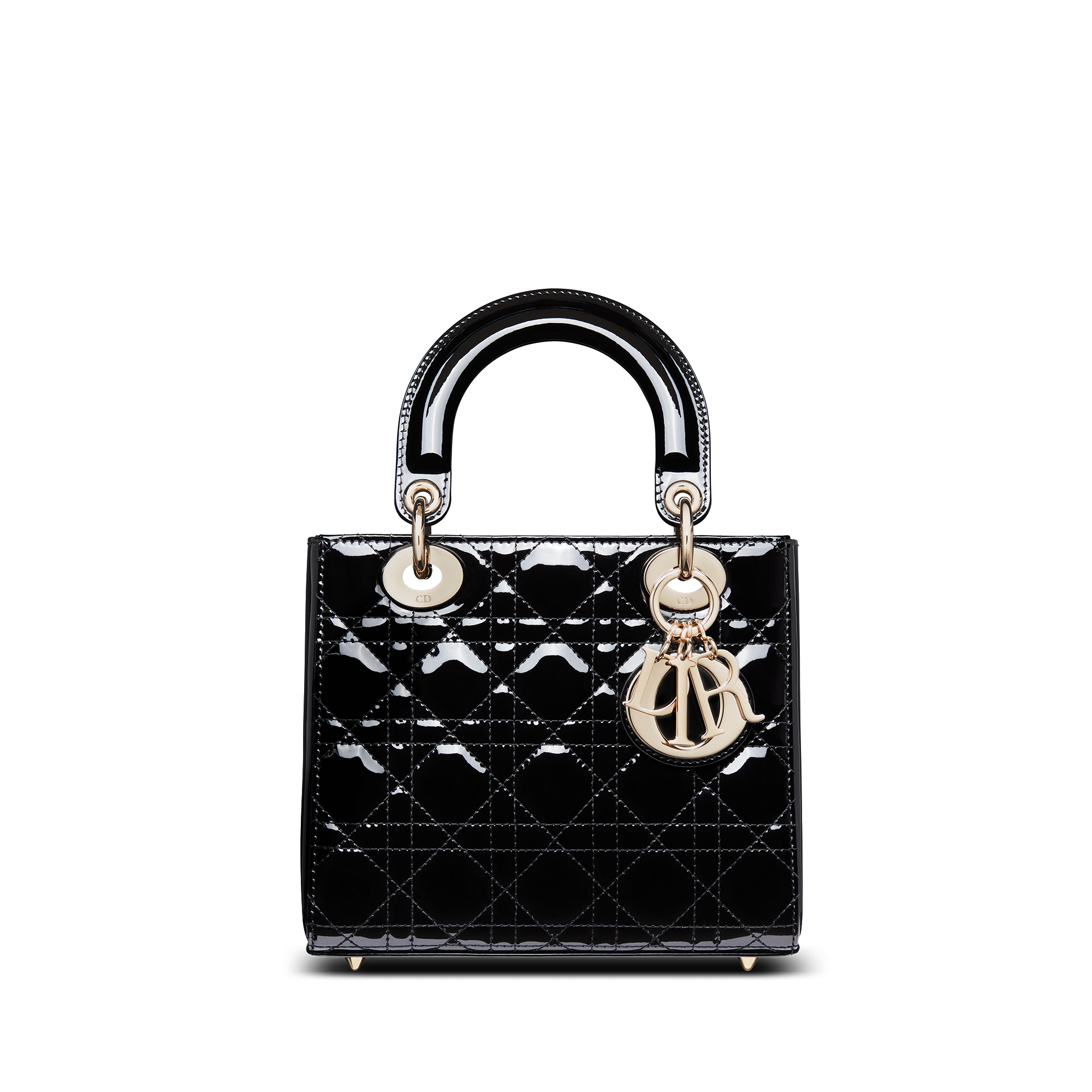 小号 Lady Dior 手袋 黑色漆皮牛皮革藤格纹 E10