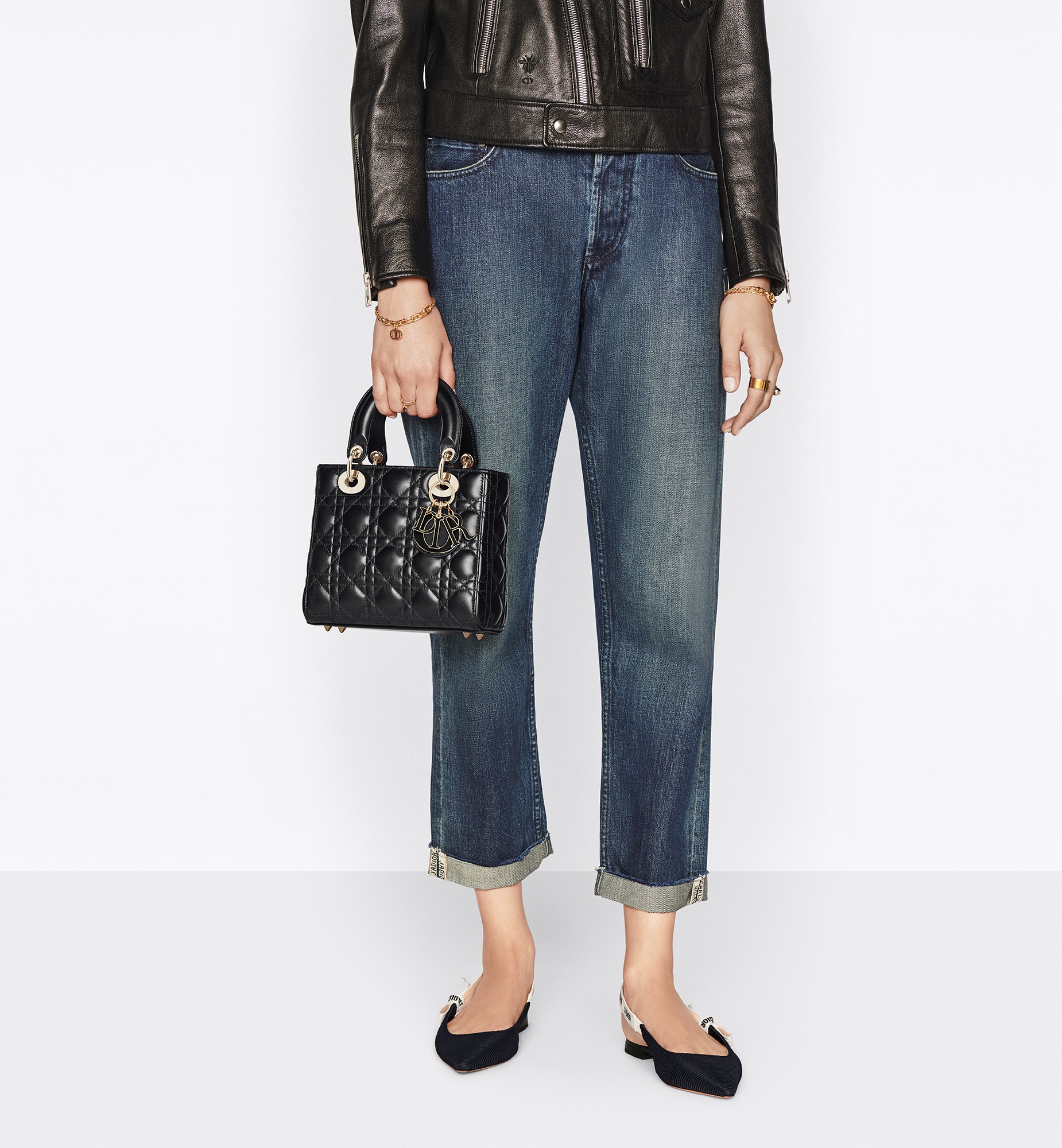 小号 Lady Dior My ABCDior 手袋 黑色羊皮革藤格纹 E13