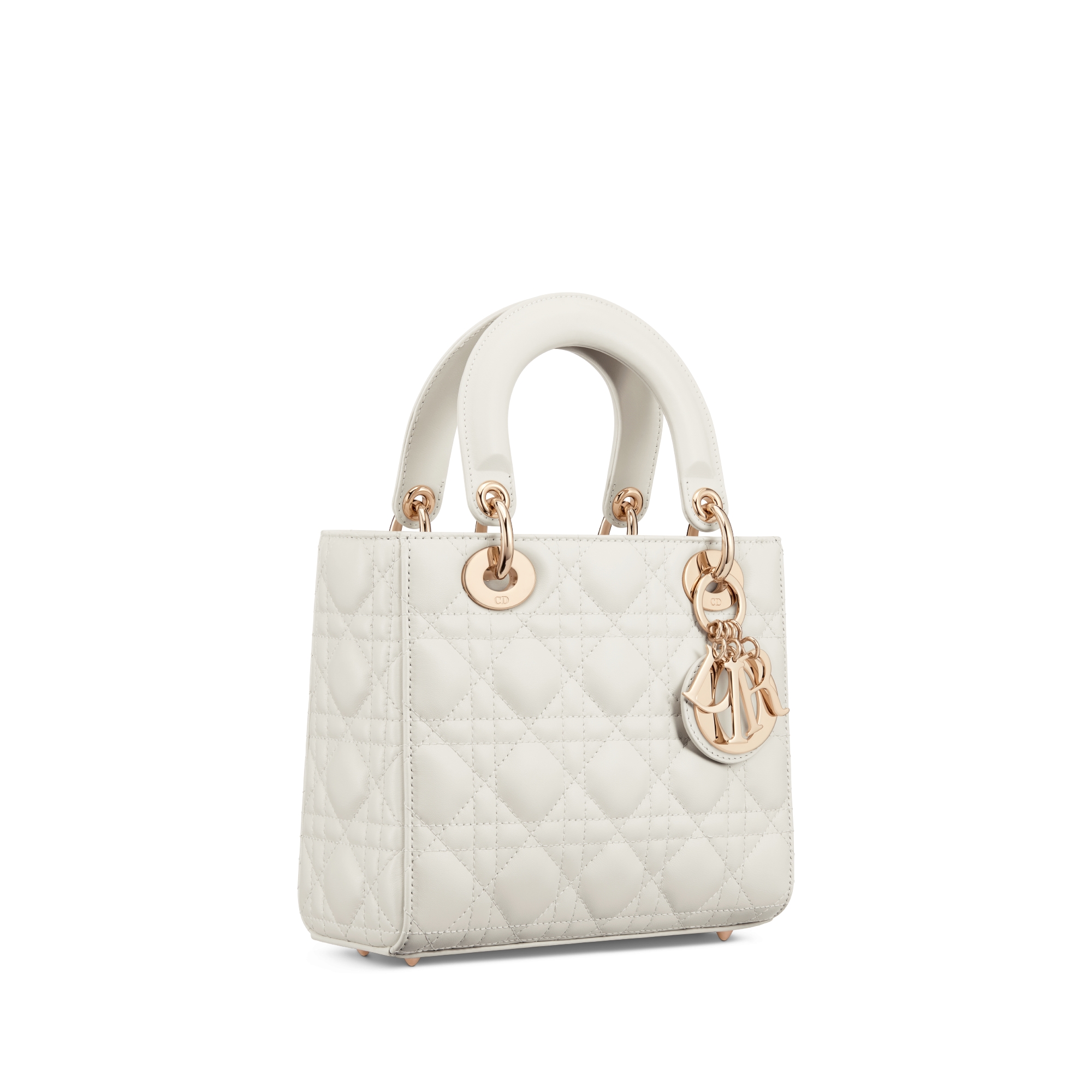 小号 Lady Dior My ABCDior 手袋 奶白色羊皮革藤格纹 E03