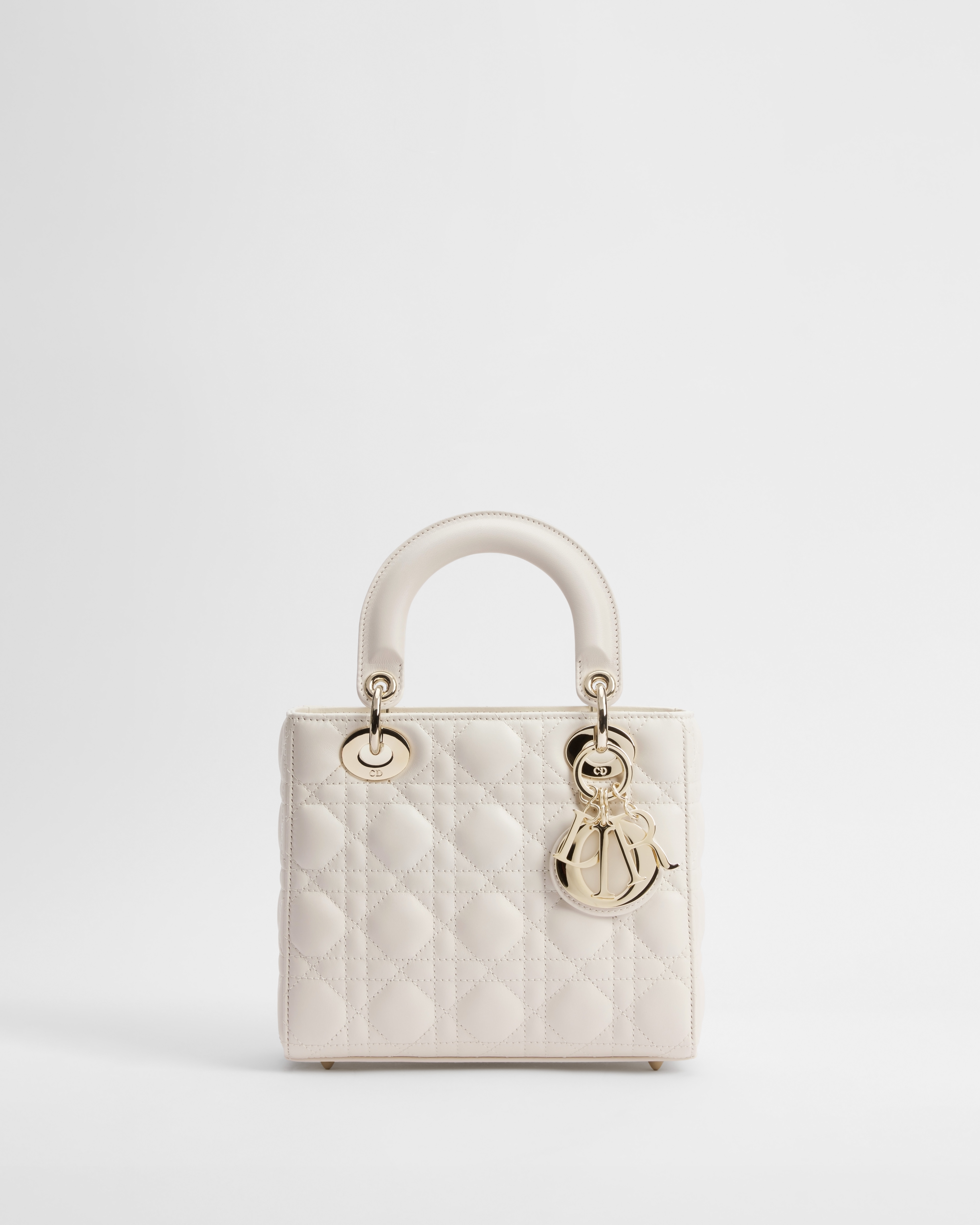 小号 Lady Dior My ABCDior 手袋 奶白色羊皮革藤格纹 E01