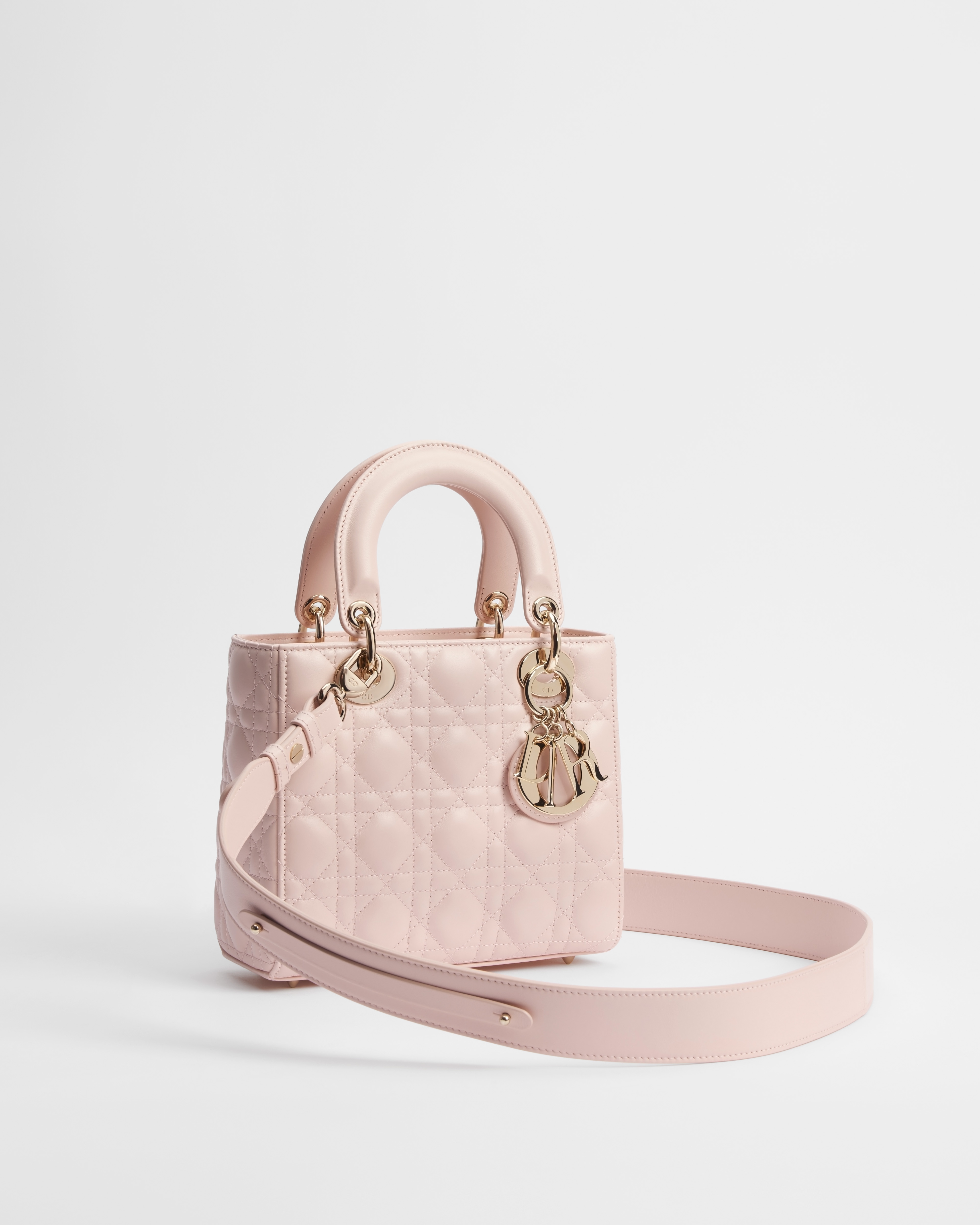 小号 Lady Dior My ABCDior 手袋 胭脂粉色羊皮革藤格纹 E03