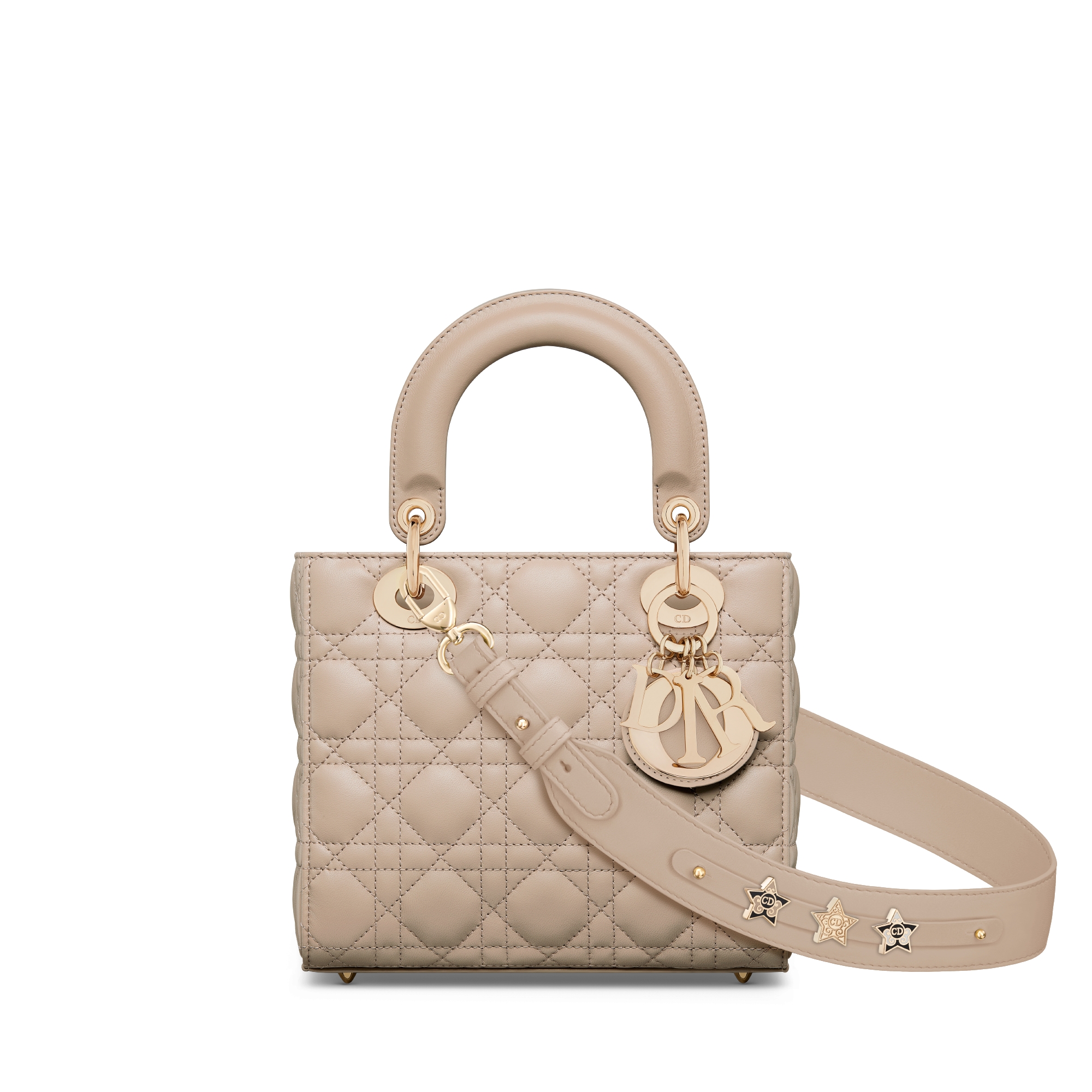 小号 Lady Dior My ABCDior 手袋 沙漠灰褐色羊皮革藤格纹 E01