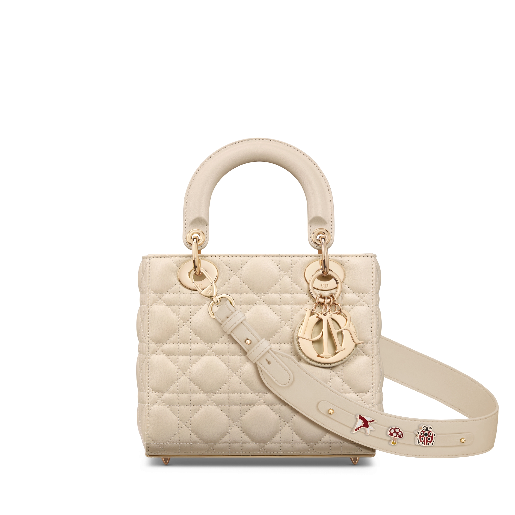 小号 Lady Dior My ABCDior 手袋 浅象牙色羊皮革藤格纹 E01