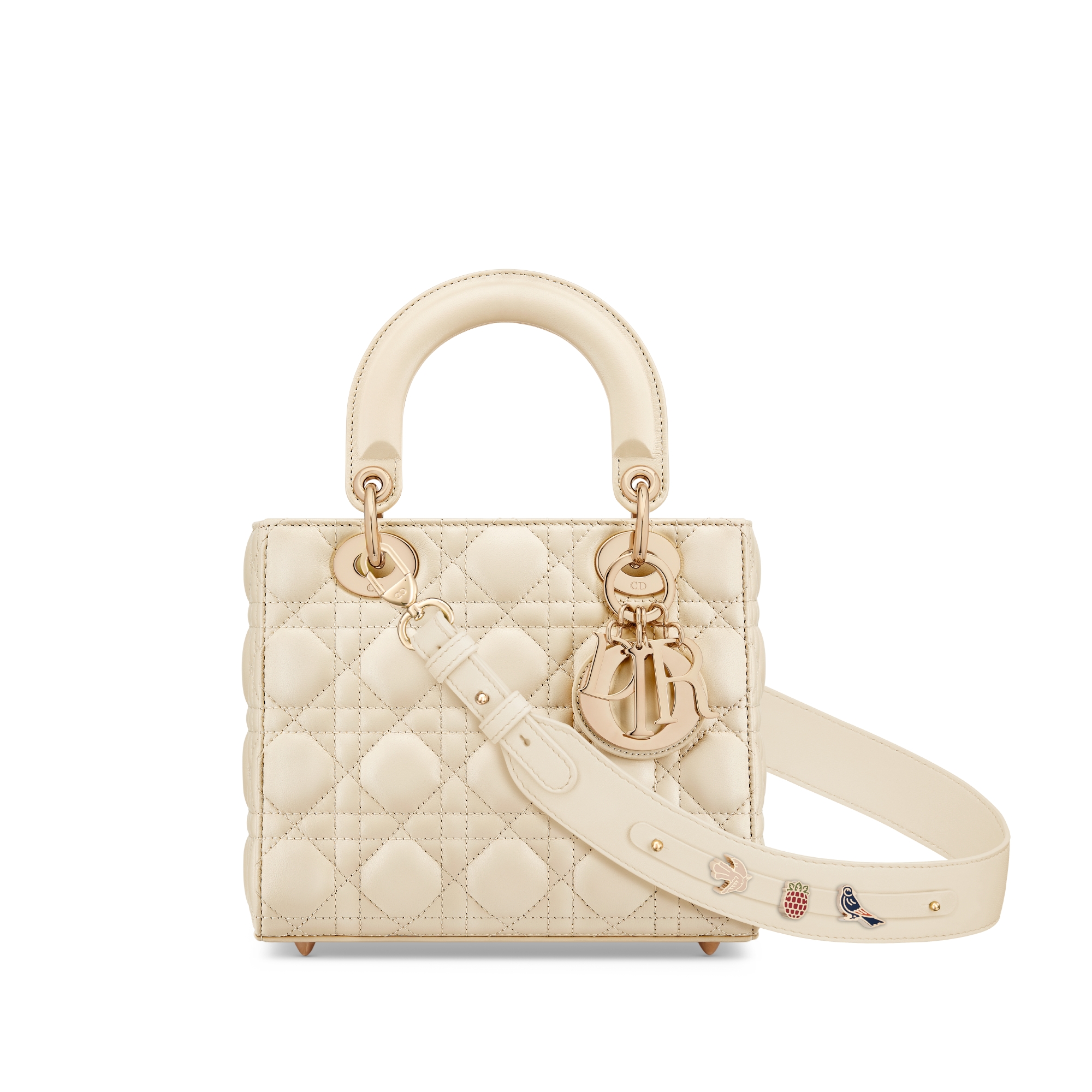 小号 Lady Dior My ABCDior 手袋 浅米色羊皮革藤格纹 E01