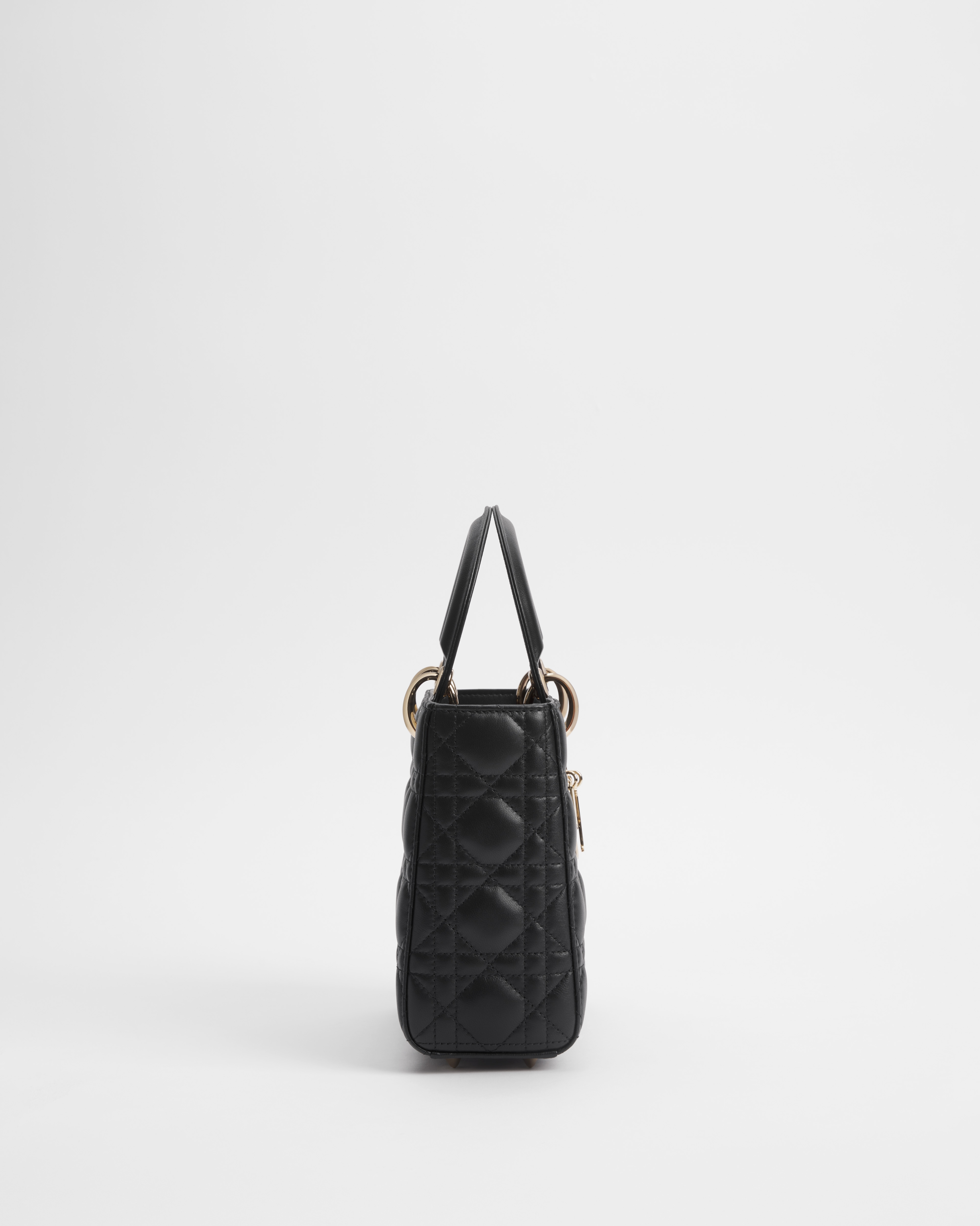 小号 Lady Dior My ABCDior 手袋 黑色羊皮革藤格纹 E02