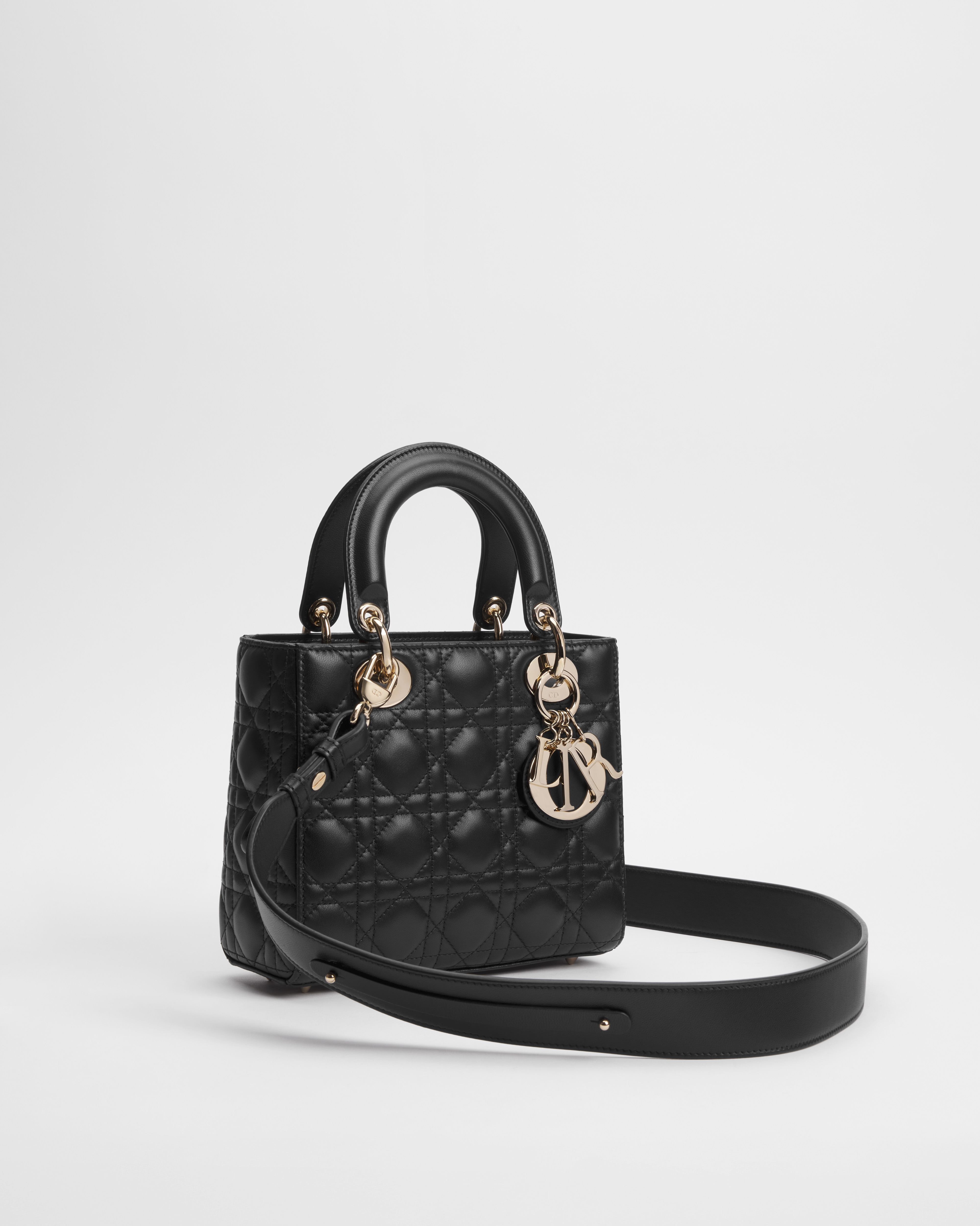 小号 Lady Dior My ABCDior 手袋 黑色羊皮革藤格纹 E03