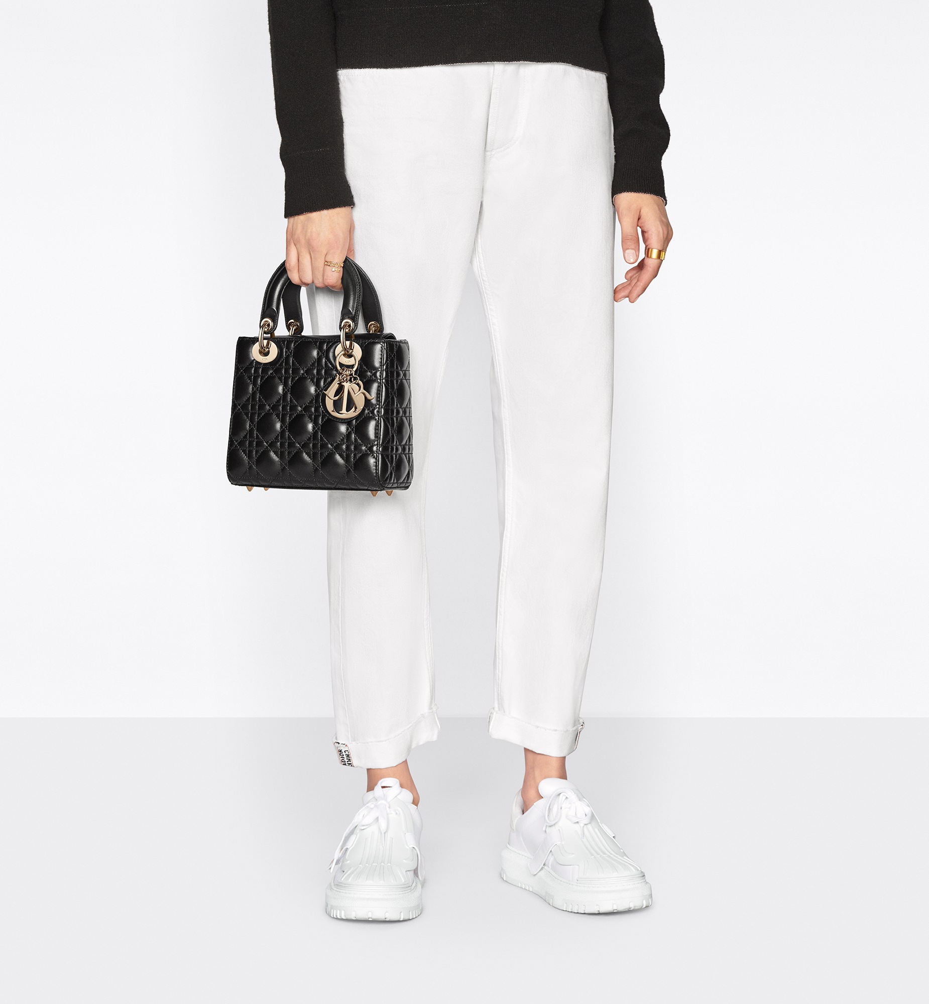 小号 Lady Dior My ABCDior 手袋 黑色羊皮革藤格纹 E12