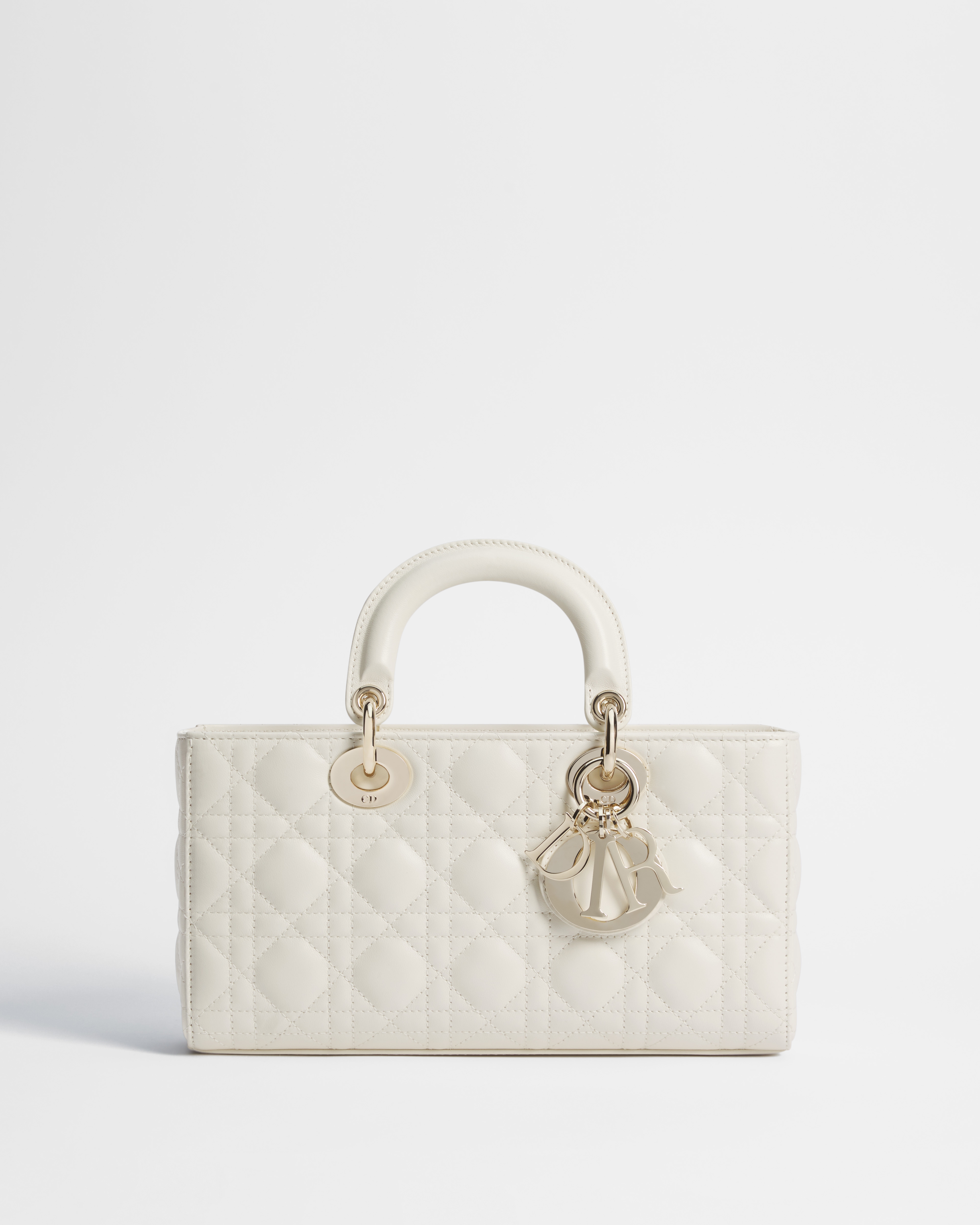 中号 Lady D-Joy 手袋 奶白色羊皮革藤格纹 E01