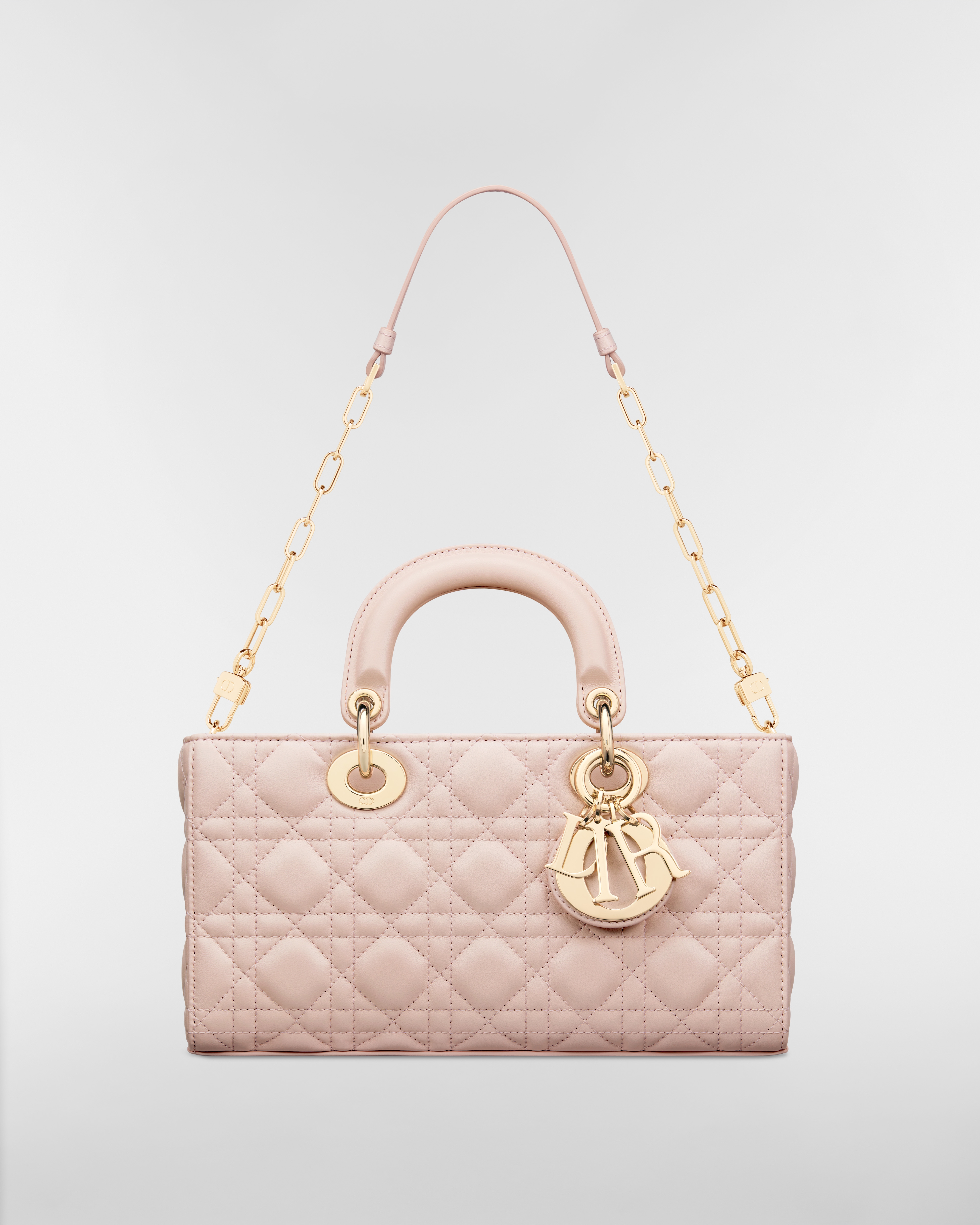 中号 Lady D-Joy 手袋 胭脂粉色羊皮革藤格纹 E07