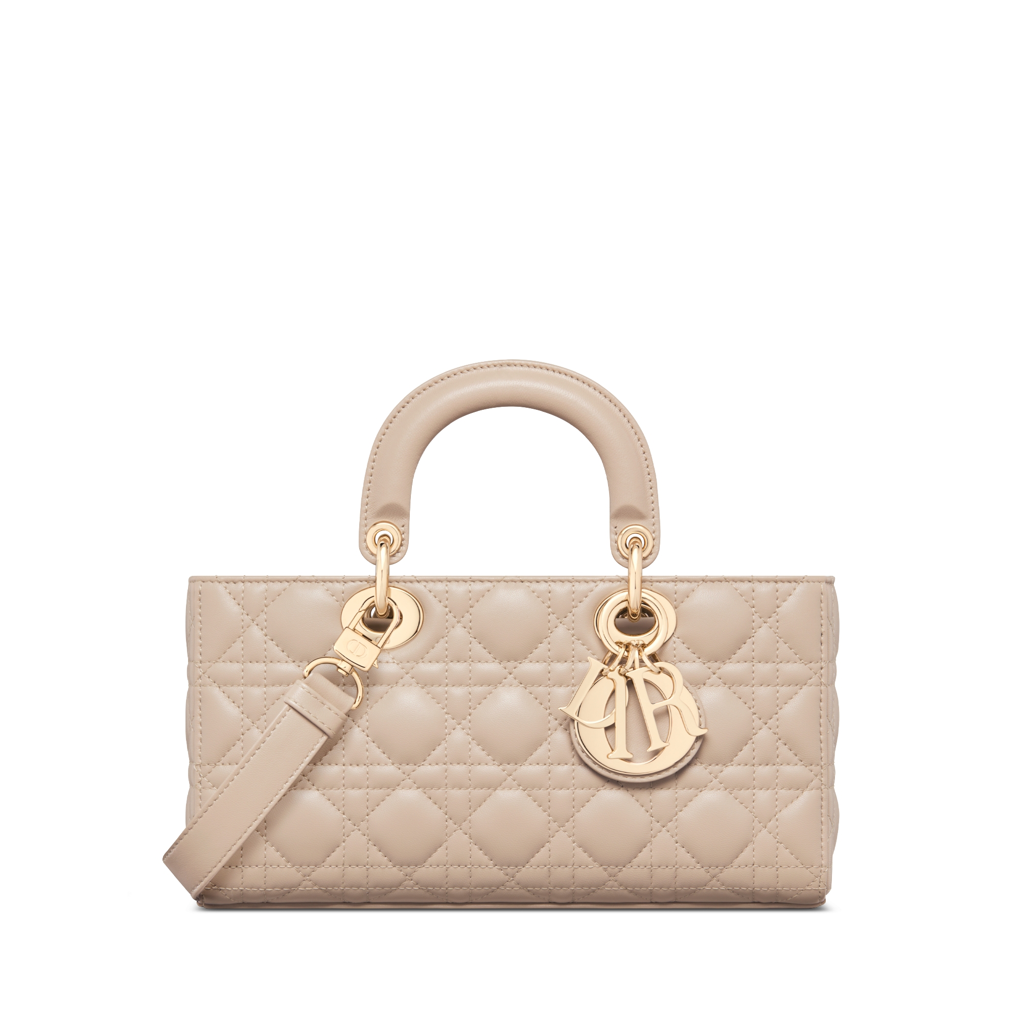 中号 Lady D-Joy 手袋 胭脂米色羊皮革藤格纹 E01