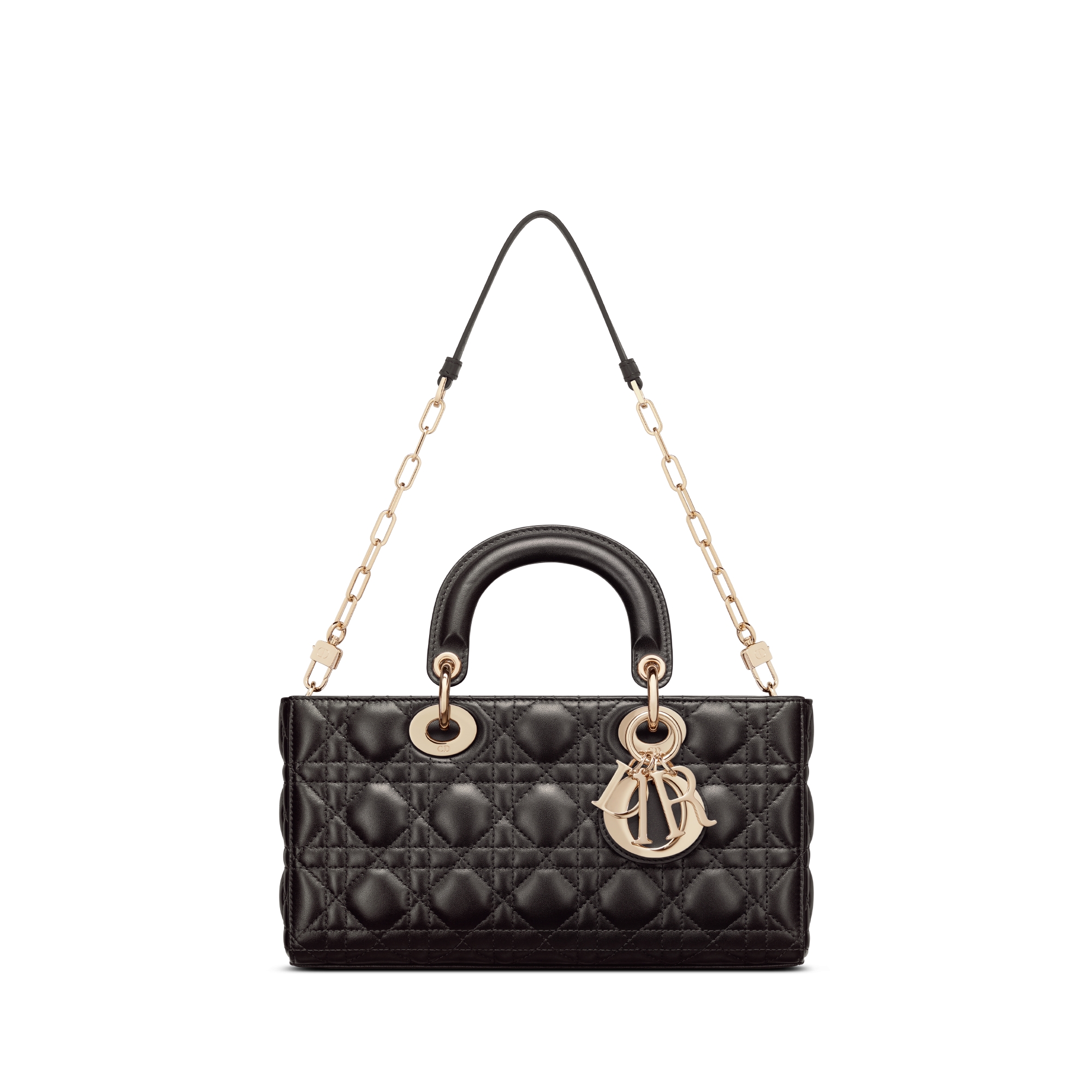 中号 Lady D-Joy 手袋 黑色羊皮革藤格纹 E10