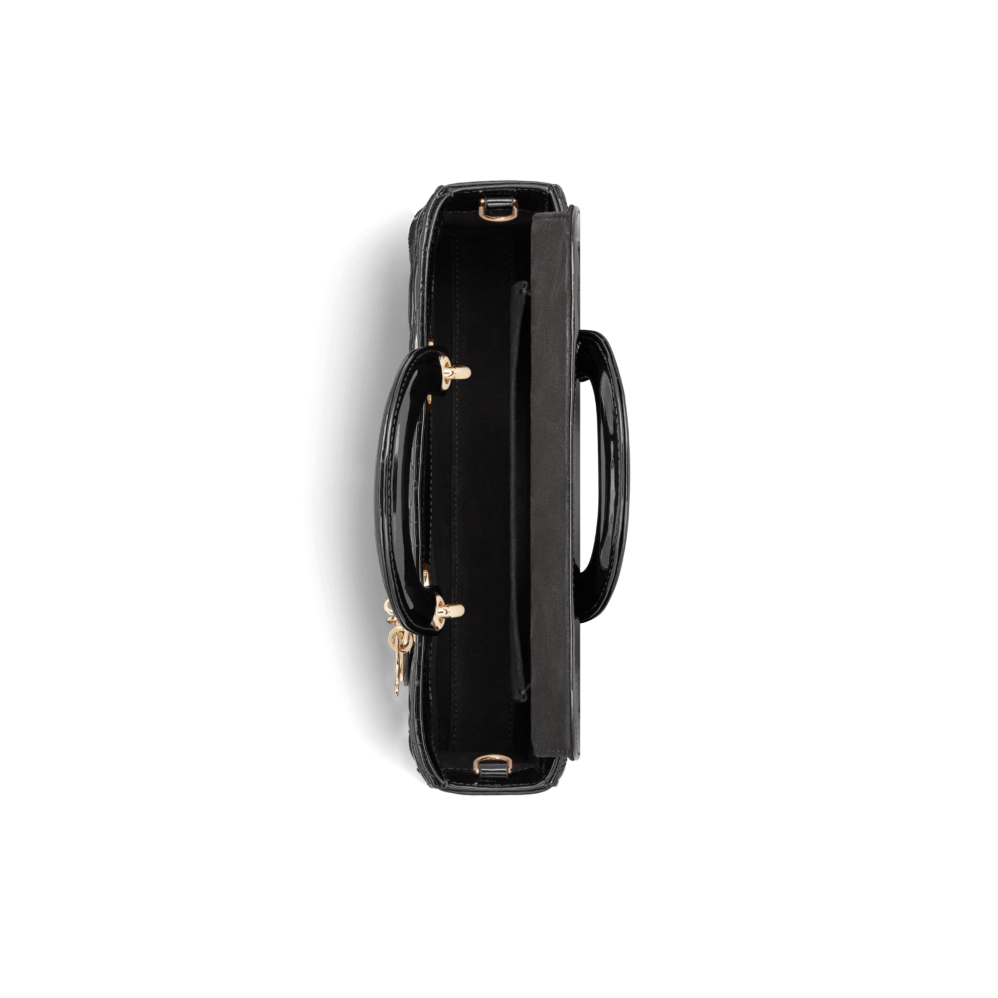 中号 Lady D-Joy 手袋 黑色漆皮牛皮革藤格纹 E06