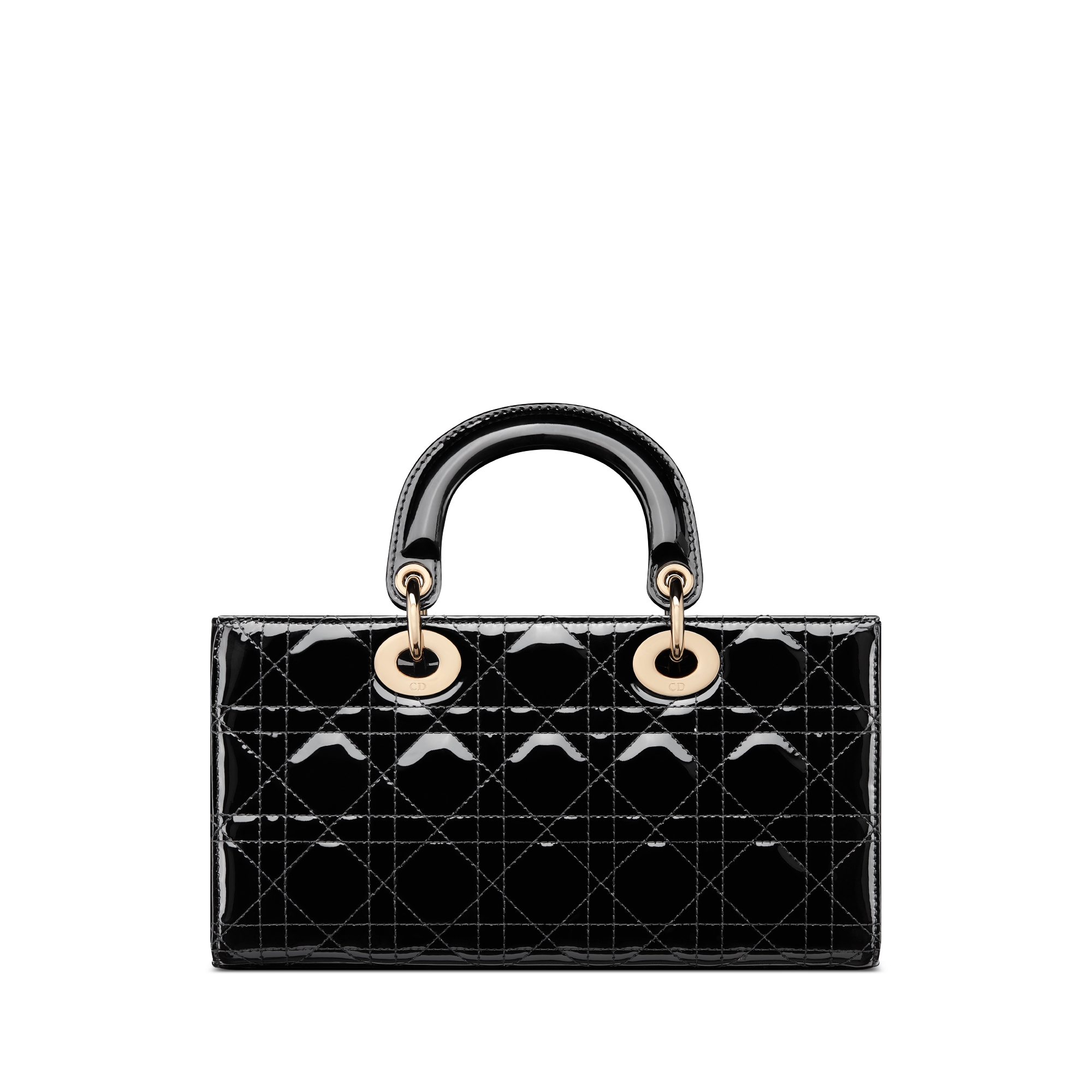 中号 Lady D-Joy 手袋 黑色漆皮牛皮革藤格纹 E08