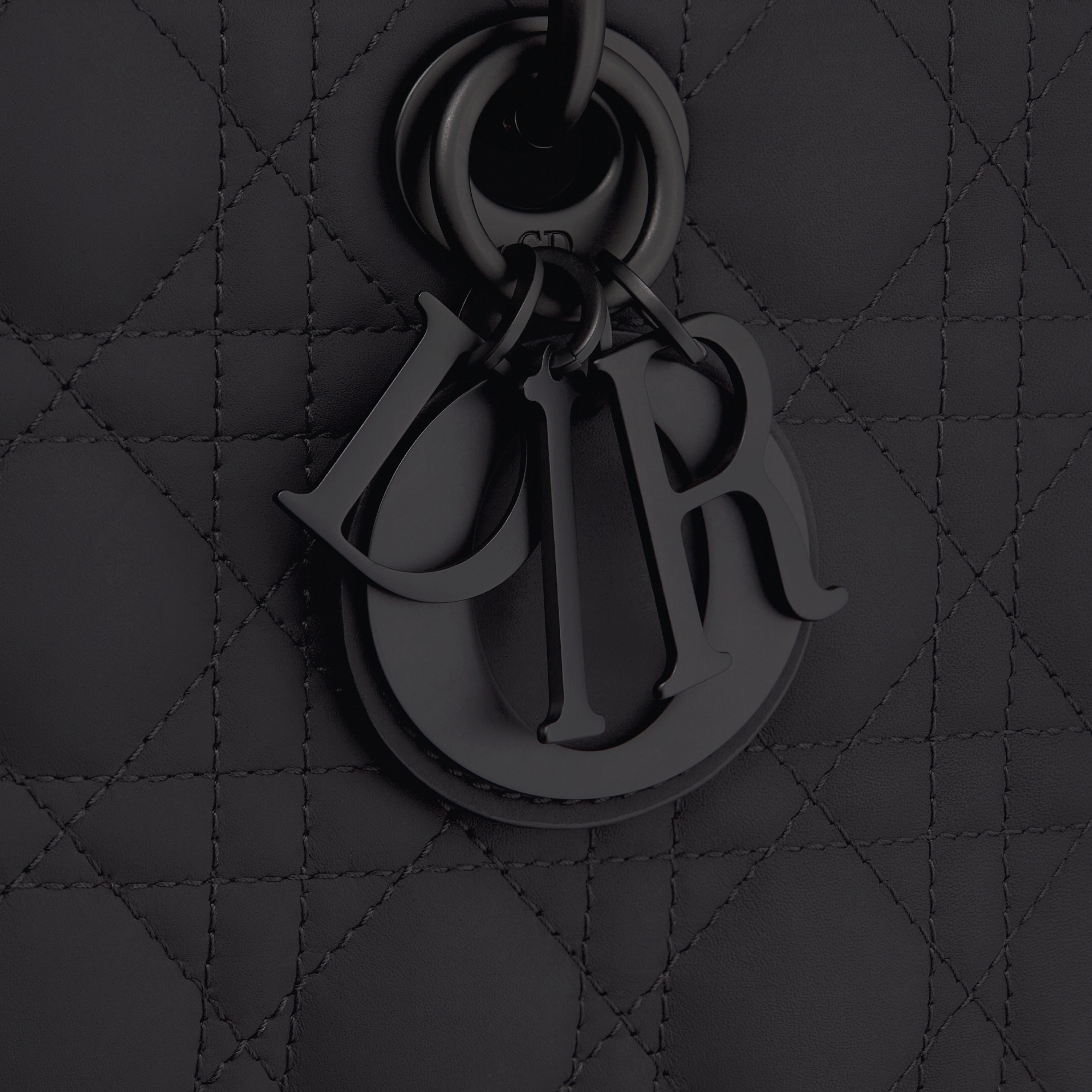 中号 Lady D-Joy 手袋 黑色哑光牛皮革藤格纹 E09