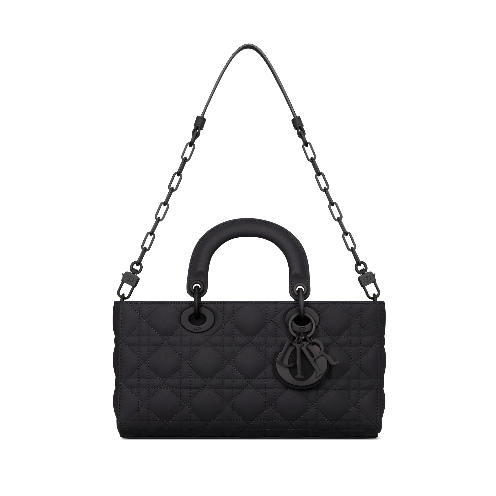 中号 Lady D-Joy 手袋 黑色哑光牛皮革藤格纹 E10