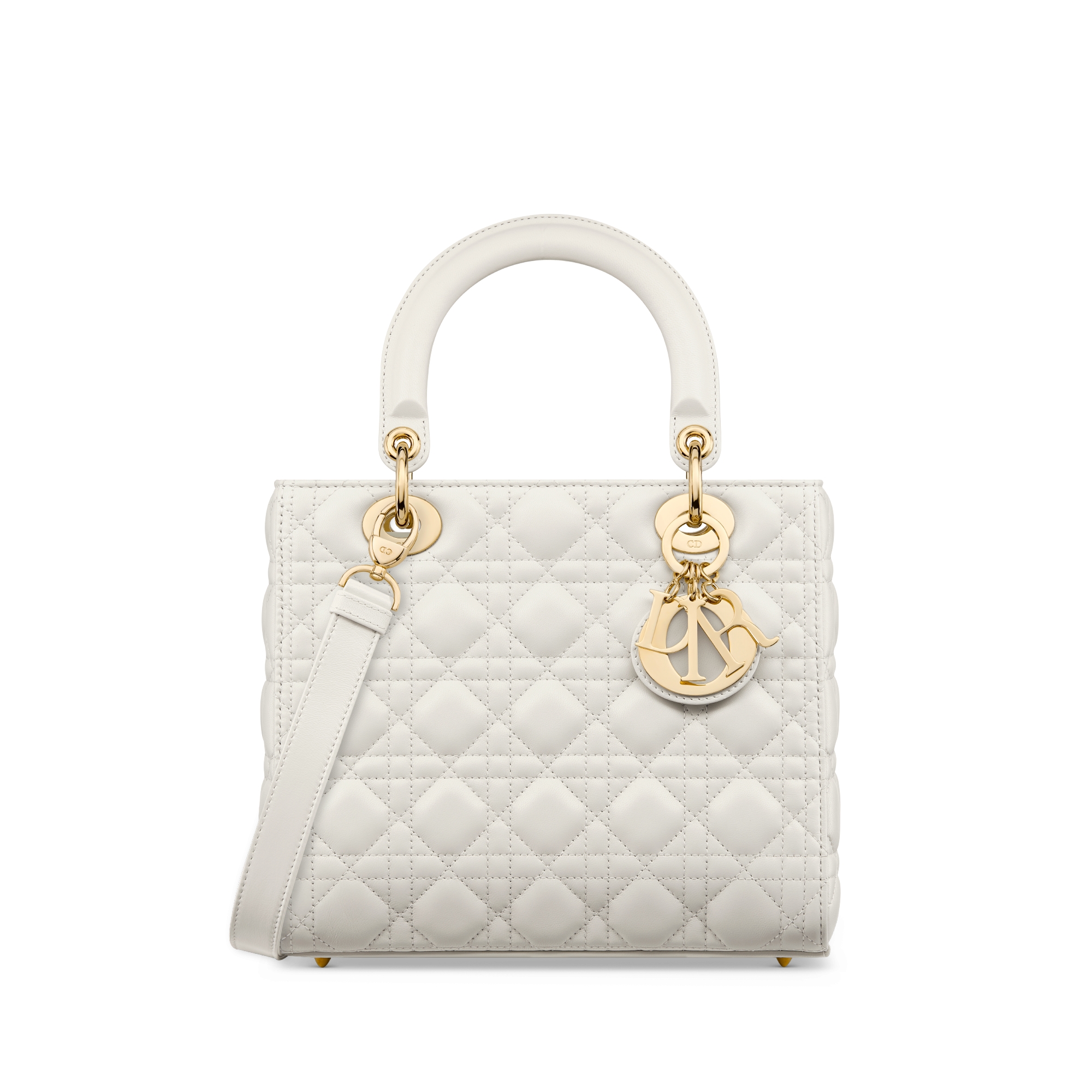 中号 Lady Dior 手袋 奶白色羊皮革藤格纹 E01