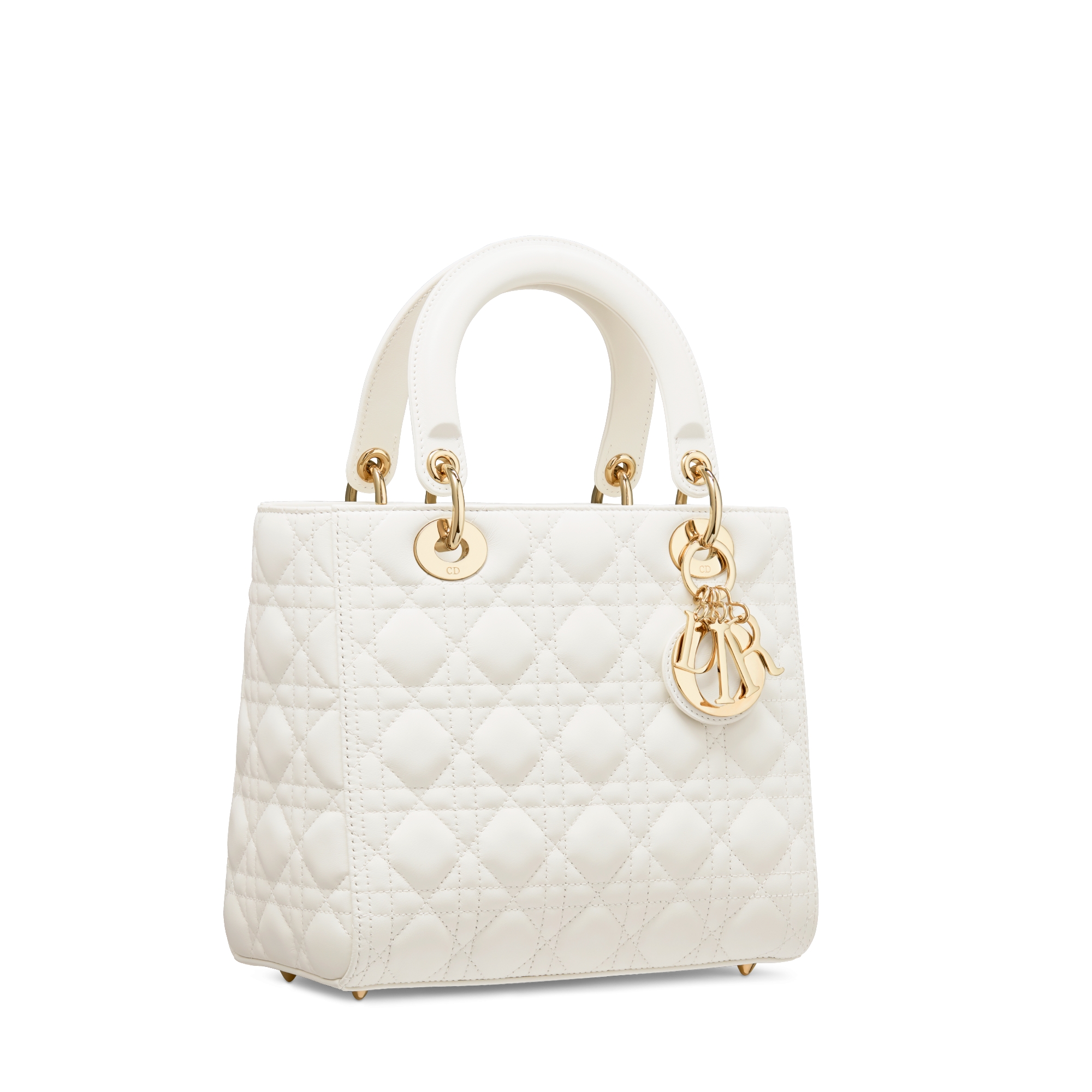 中号 Lady Dior 手袋 奶白色羊皮革藤格纹 E03