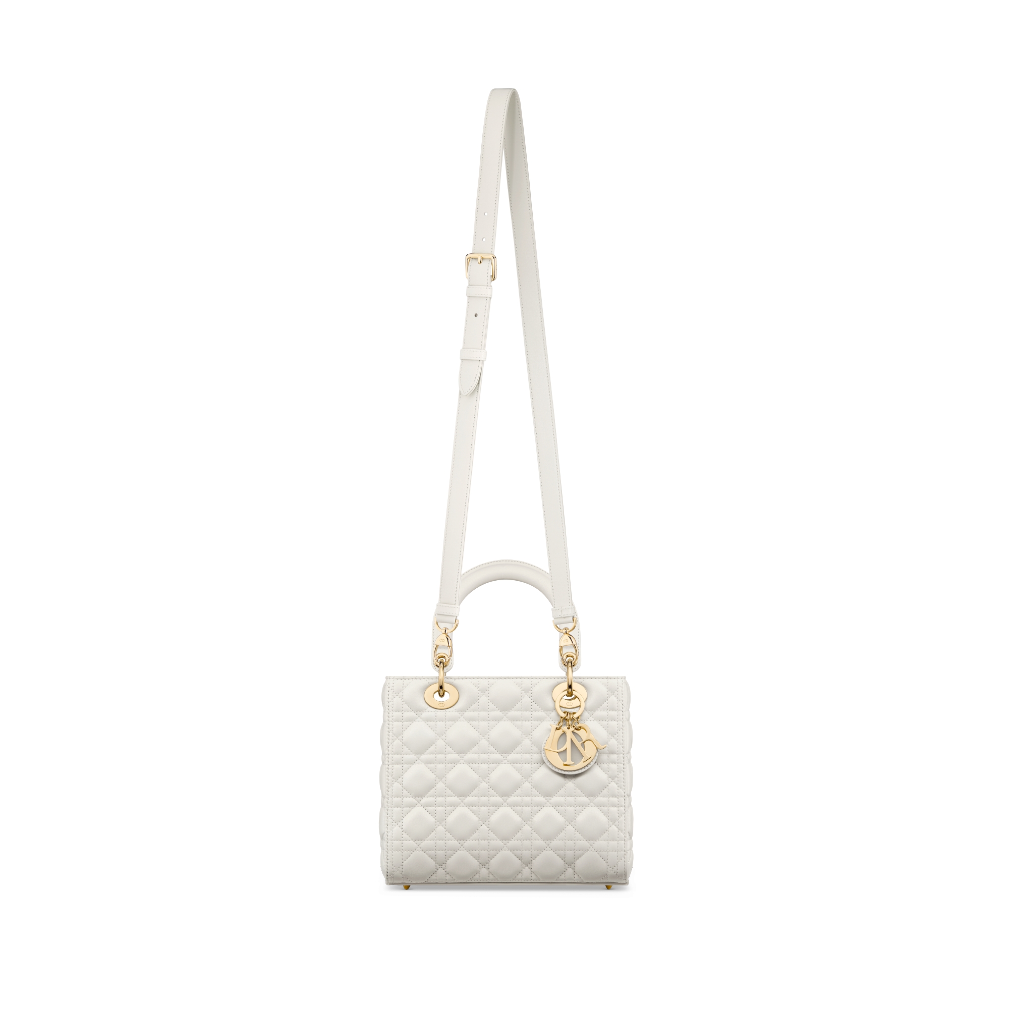中号 Lady Dior 手袋 奶白色羊皮革藤格纹 E07