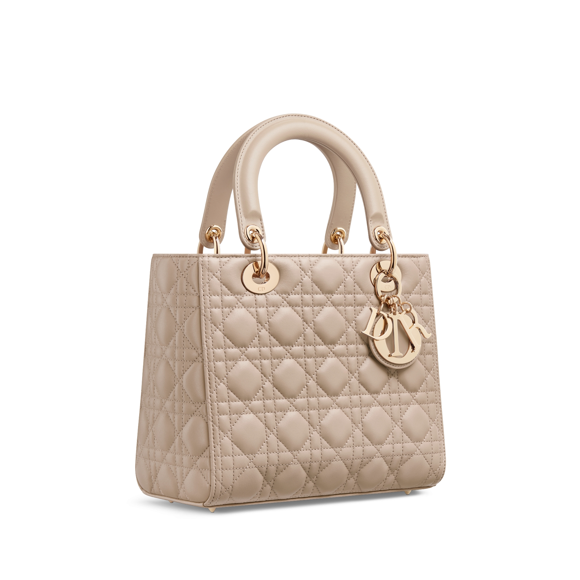 中号 Lady Dior 手袋 沙漠灰褐色羊皮革藤格纹 E03
