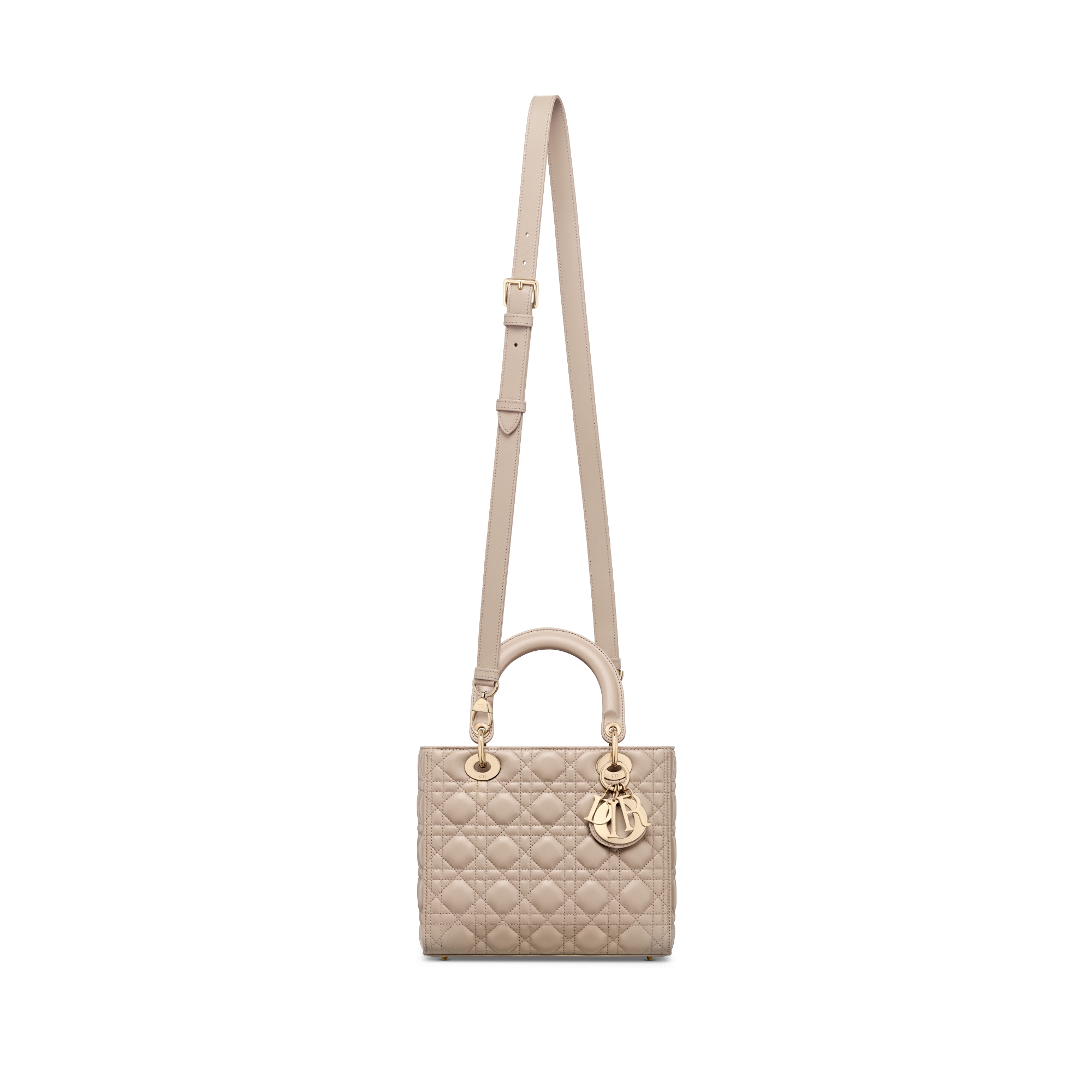 中号 Lady Dior 手袋 沙漠灰褐色羊皮革藤格纹 E07