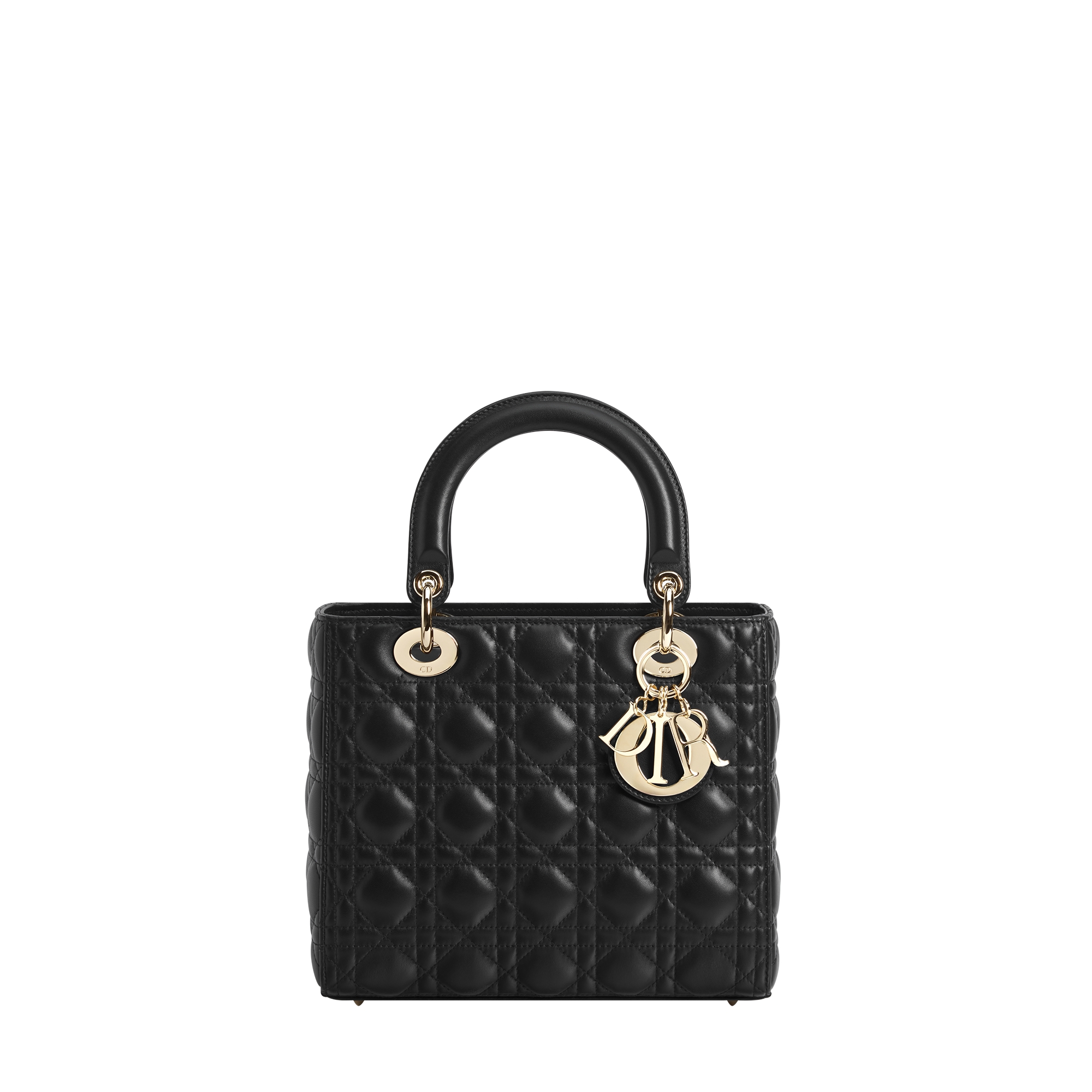 中号Lady Dior 手袋黑色羊皮革藤格纹| DIOR