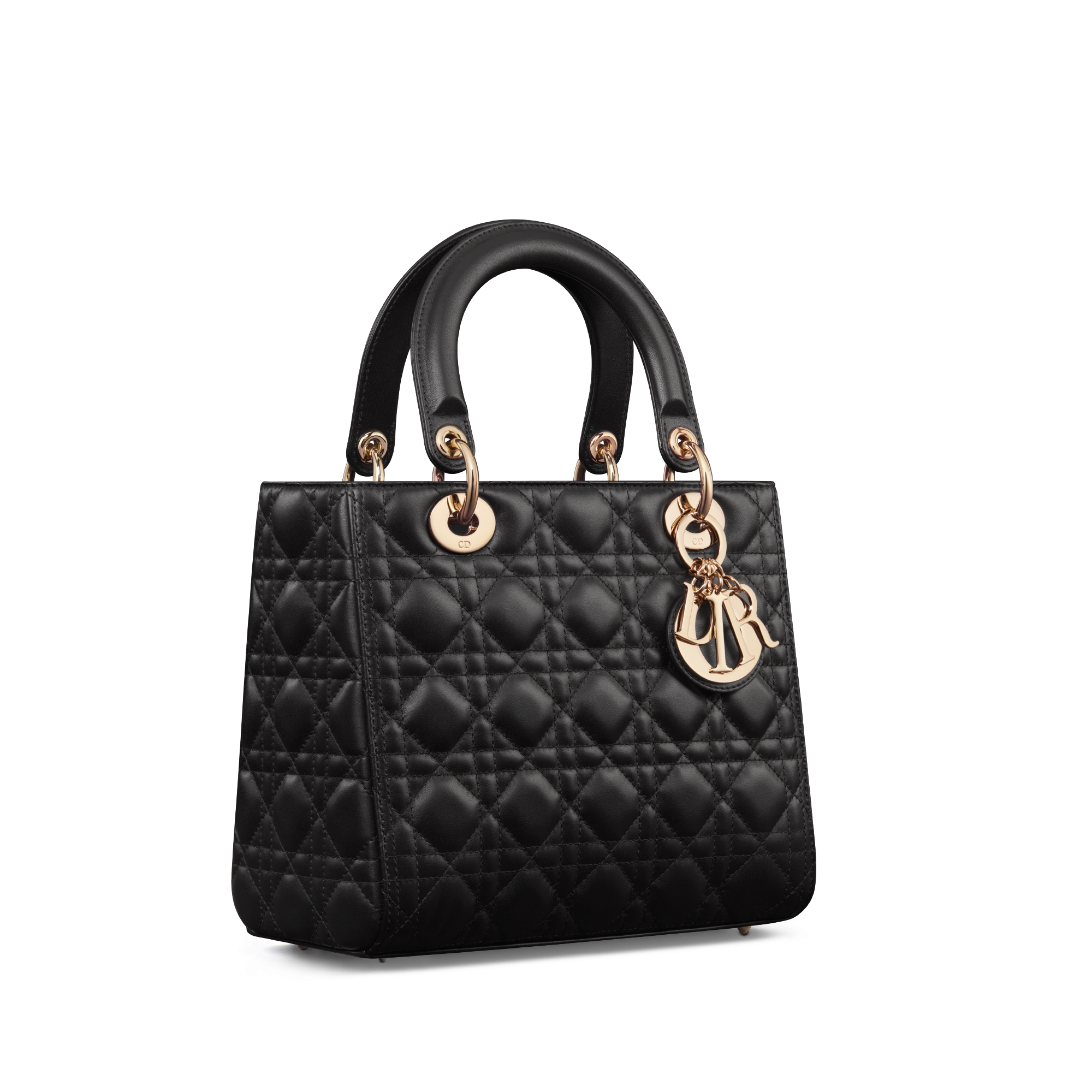 中号 Lady Dior 手袋 黑色羊皮革藤格纹 E03