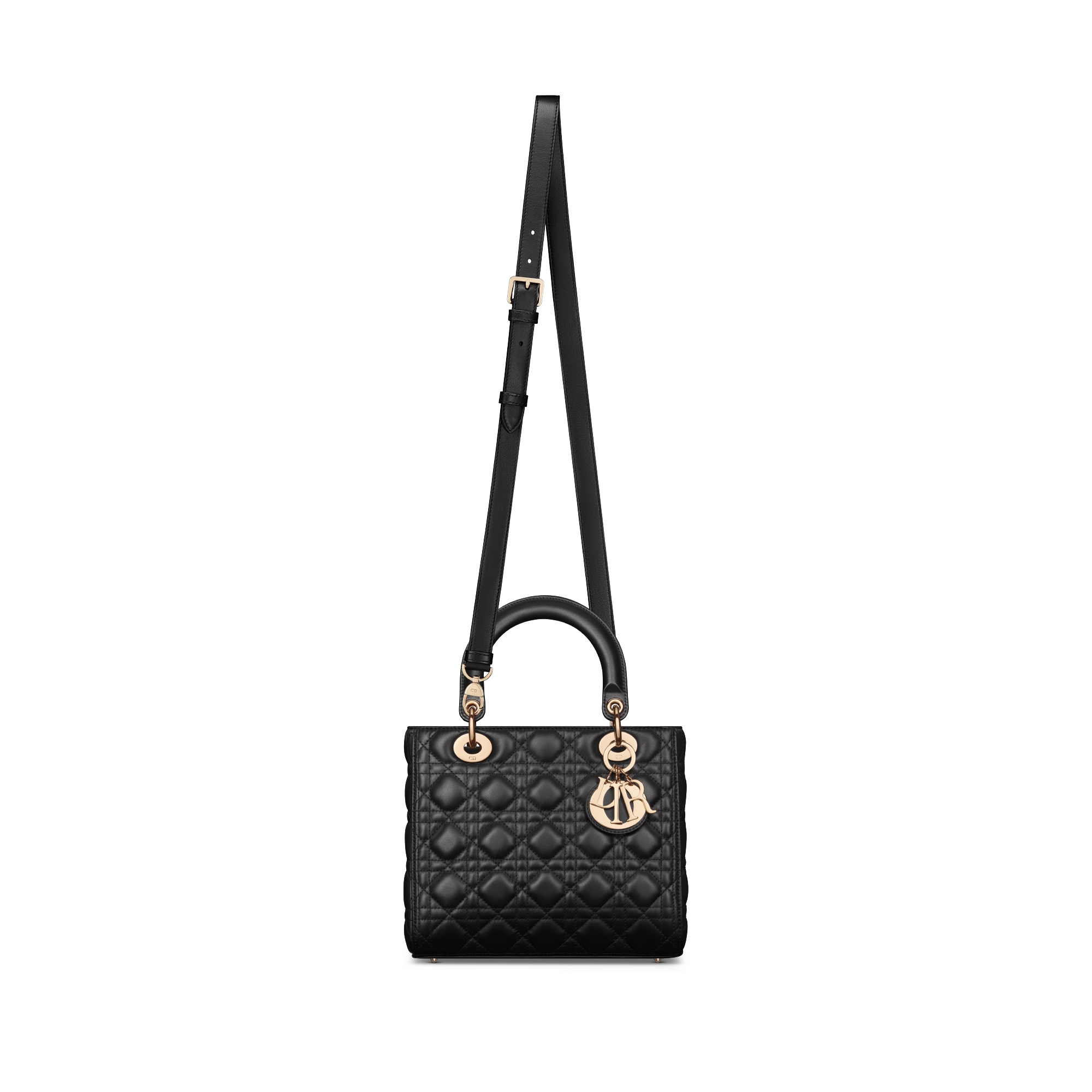 中号 Lady Dior 手袋 黑色羊皮革藤格纹 E07
