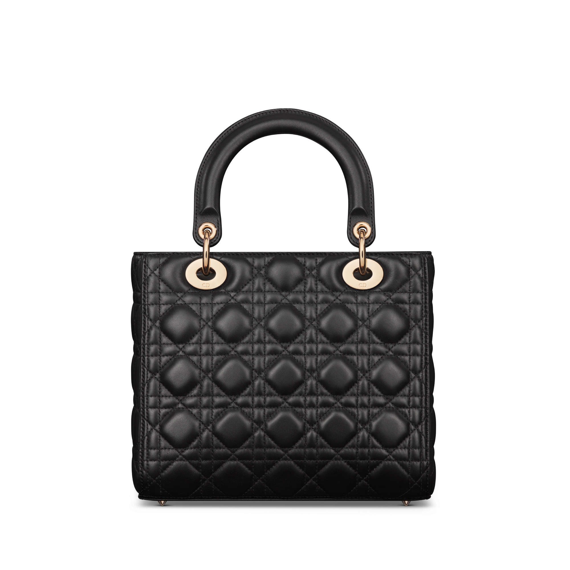 中号 Lady Dior 手袋 黑色羊皮革藤格纹 E08