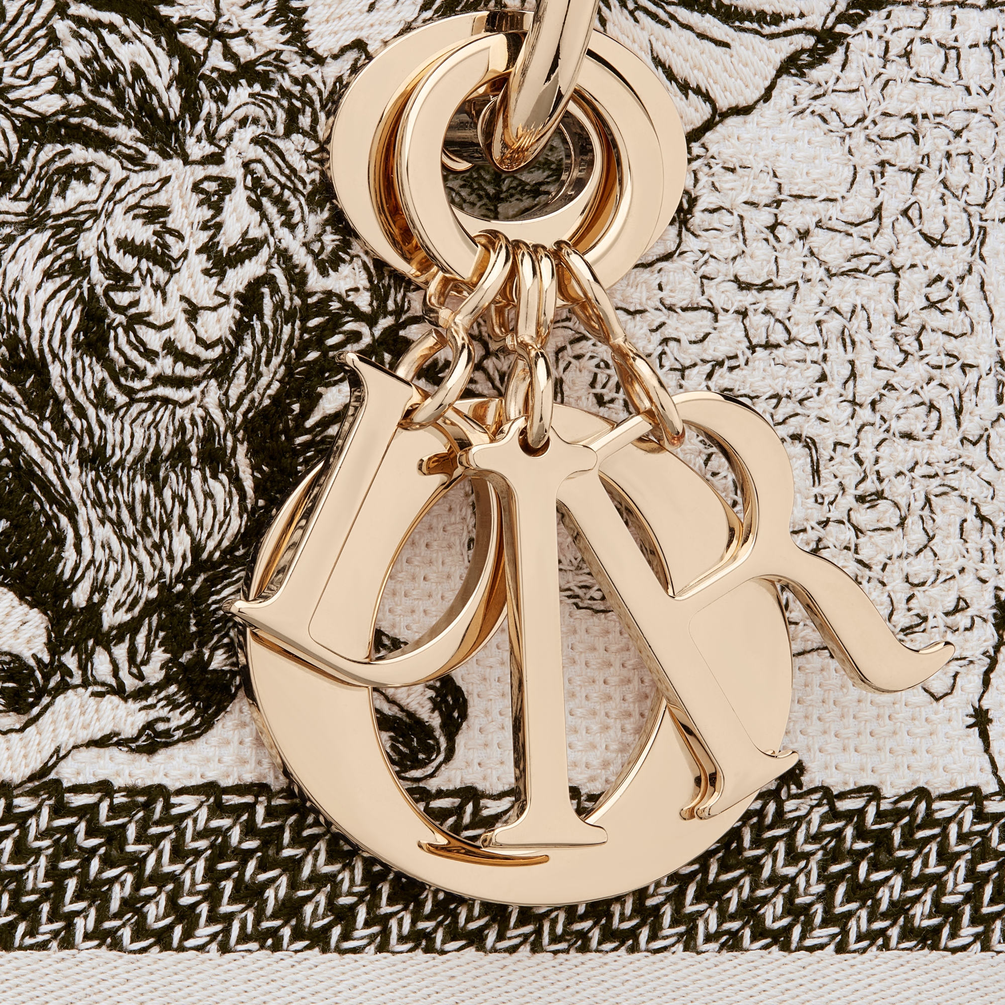 中号Lady D-Lite 手袋奶白色和黑色Zodiac 茹伊印花刺绣| DIOR