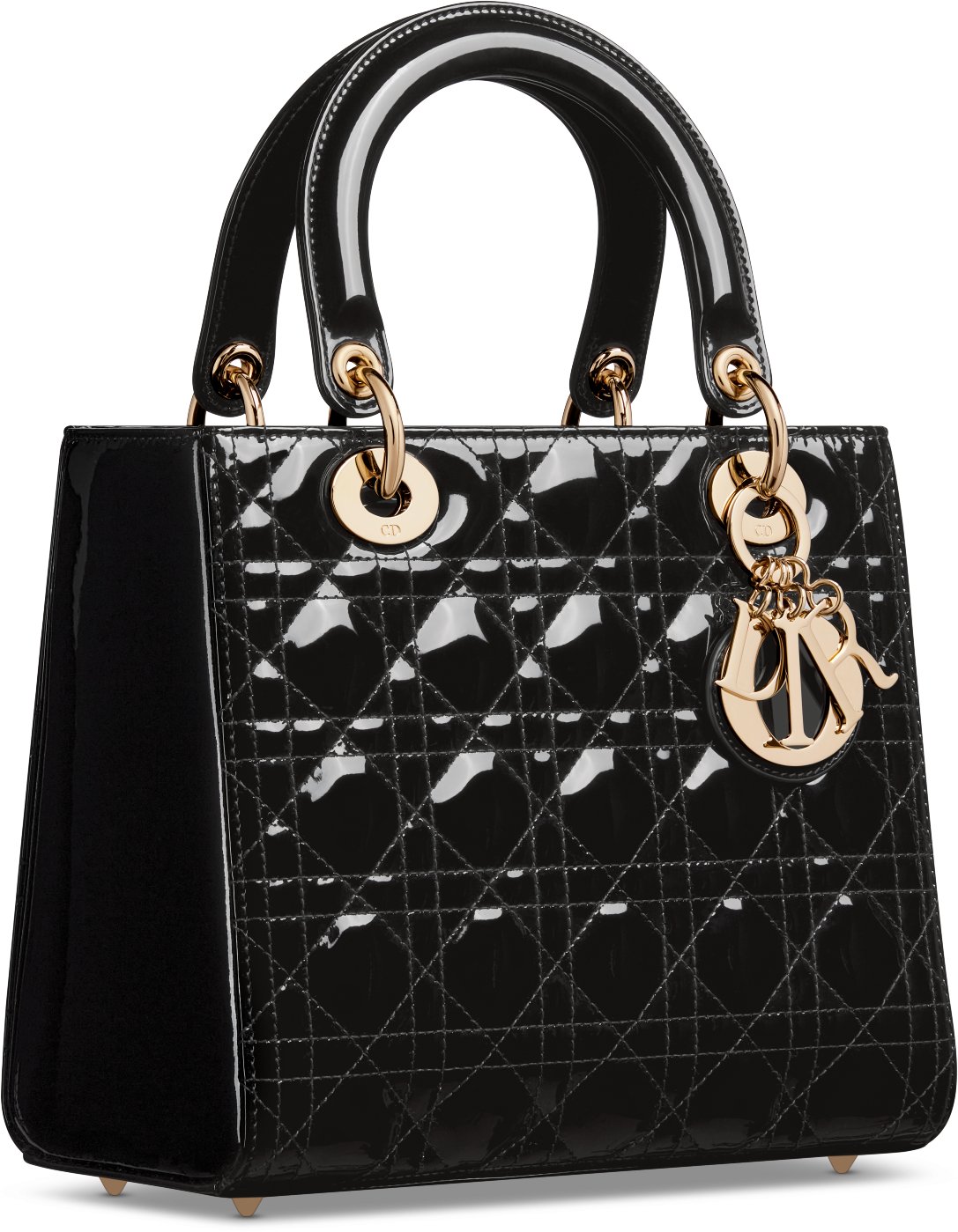 中号Lady Dior 手袋黑色漆皮牛皮革藤格纹| DIOR