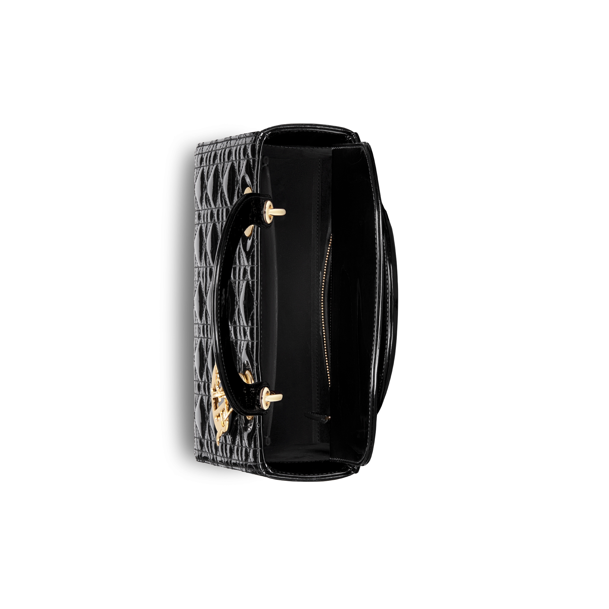 中号 Lady Dior 手袋 黑色漆皮牛皮革藤格纹 E06