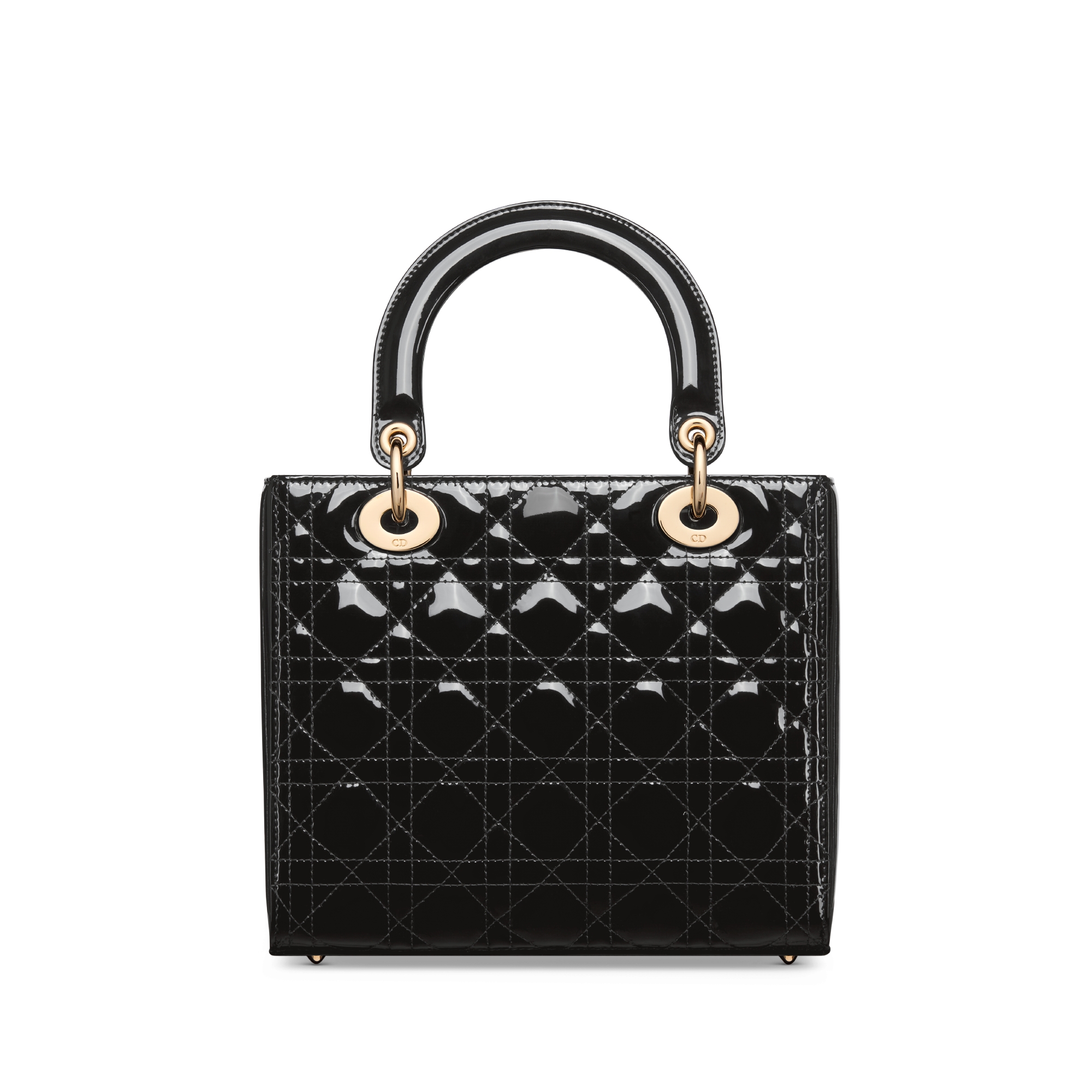 中号 Lady Dior 手袋 黑色漆皮牛皮革藤格纹 E08