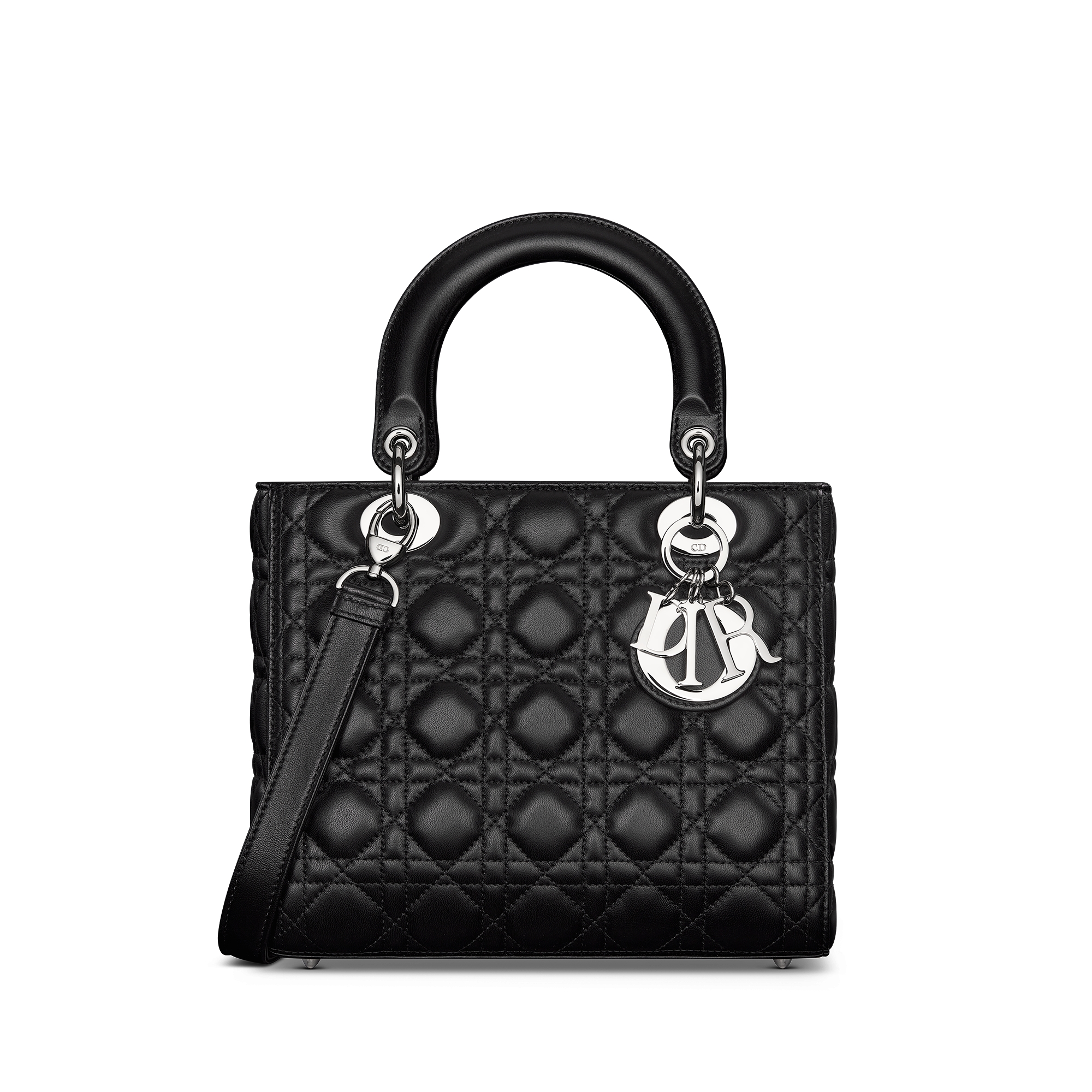 中号Lady Dior 手袋黑色羊皮革藤格纹| DIOR
