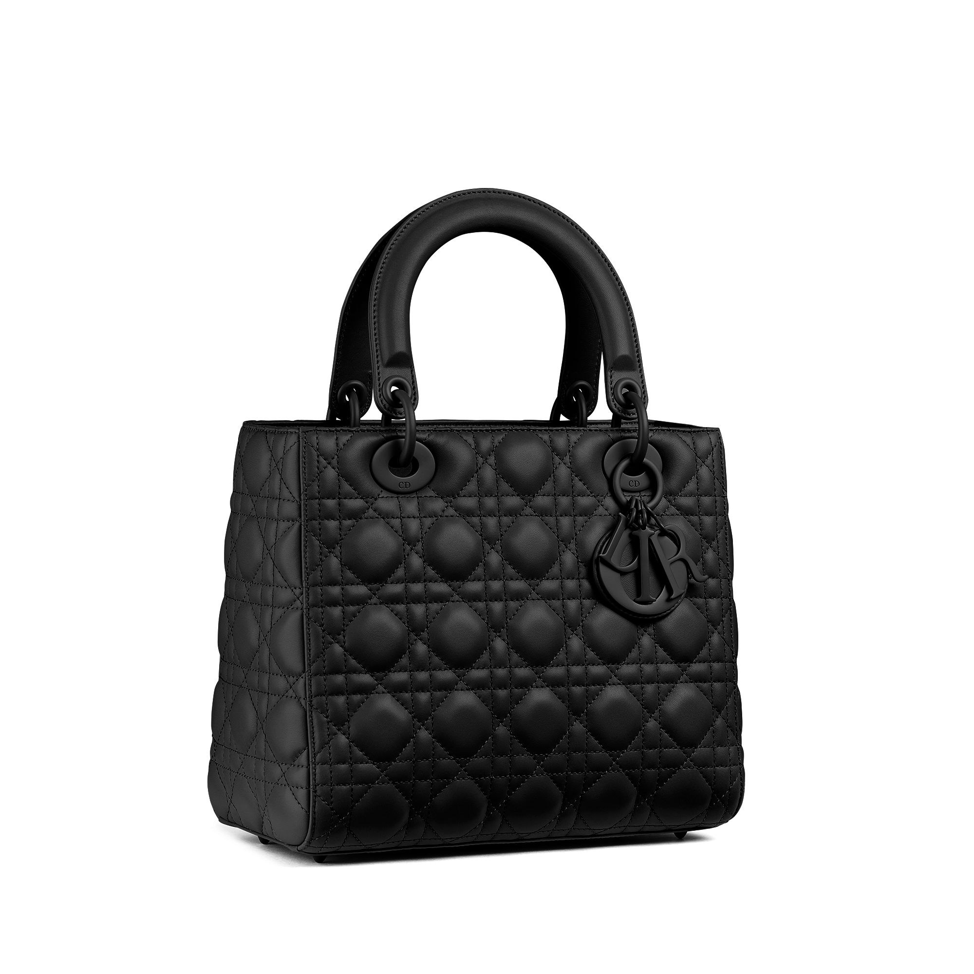 中号 Lady Dior 手袋 黑色哑光牛皮革藤格纹 E03