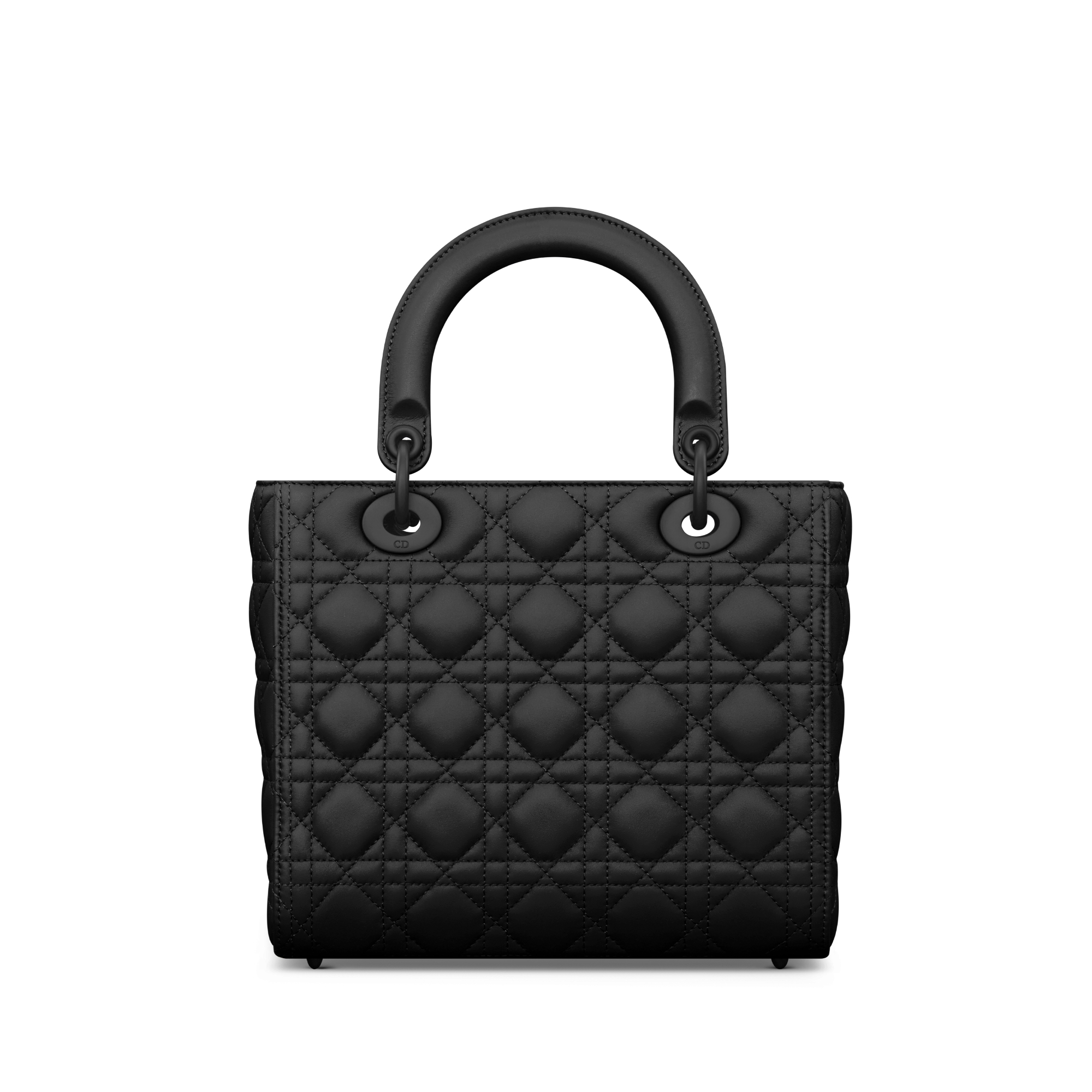 中号 Lady Dior 手袋 黑色哑光牛皮革藤格纹 E08