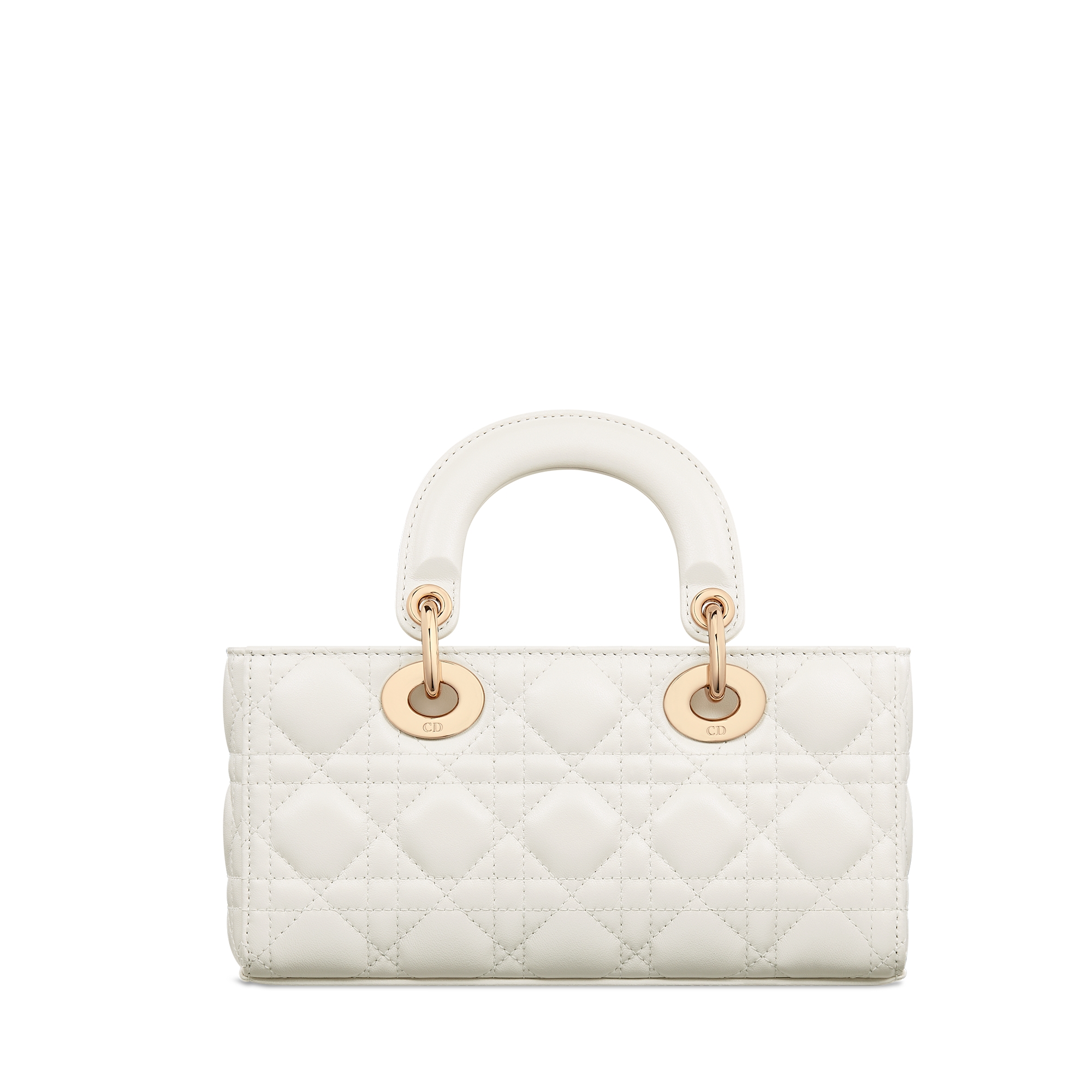 小号 Lady D-Joy 手袋 奶白色珠光羊皮革藤格纹 E08