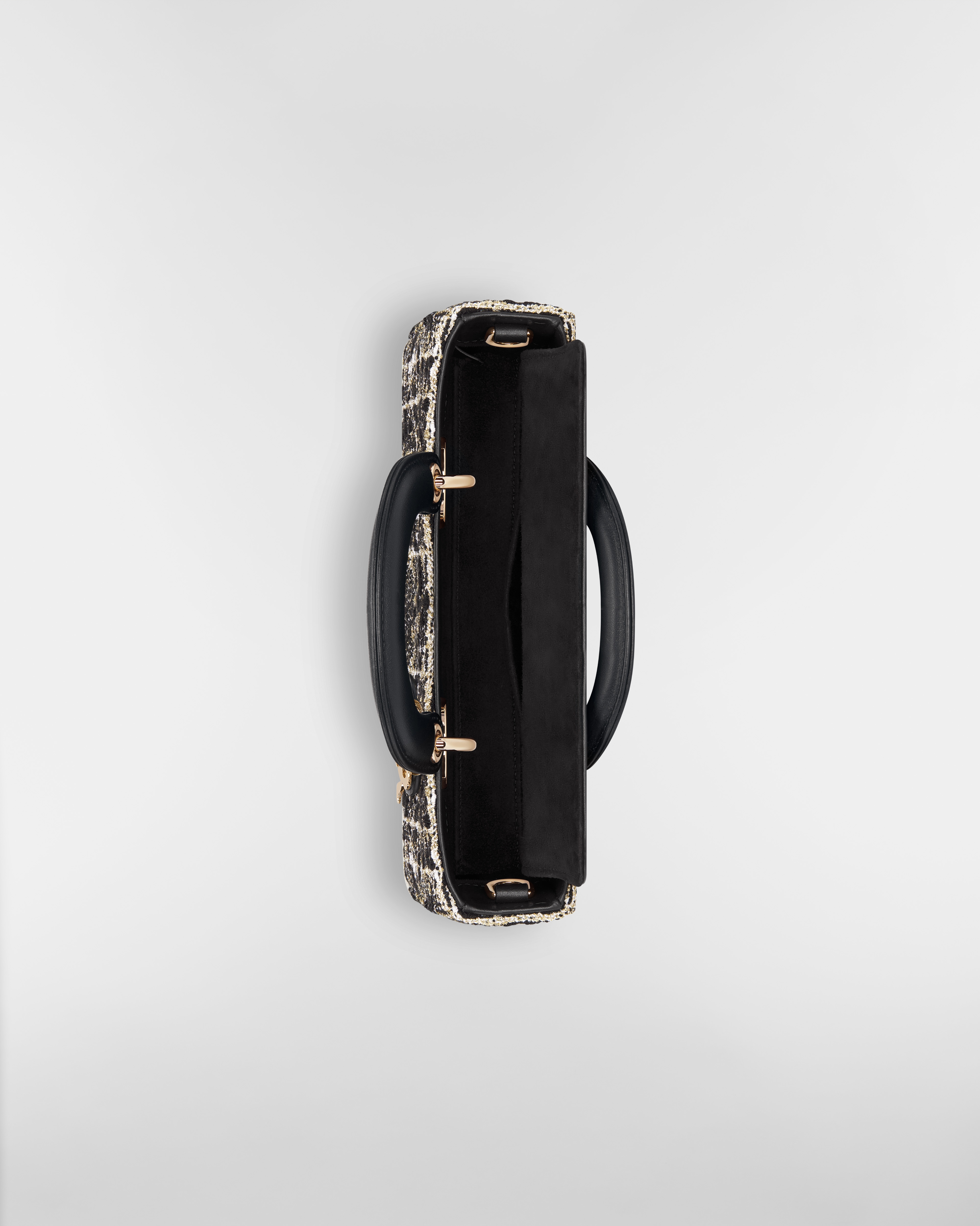 小号 Lady D-Joy 手袋 黑色粗花呢金色金属光泽线藤格纹图案 E06