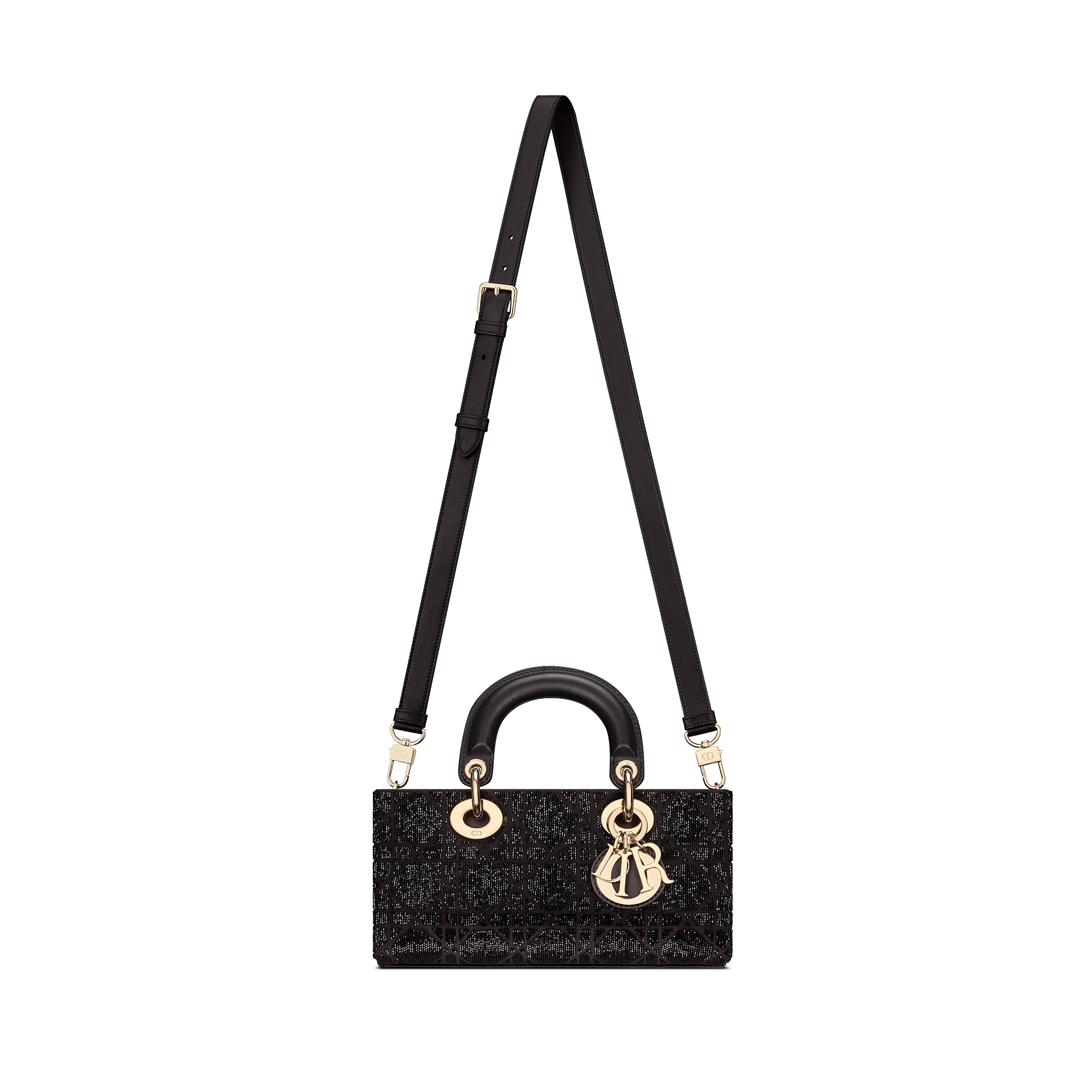 小号 Lady D-Joy 手袋 黑色棉质面料藤格纹迷你珠饰刺绣 E07