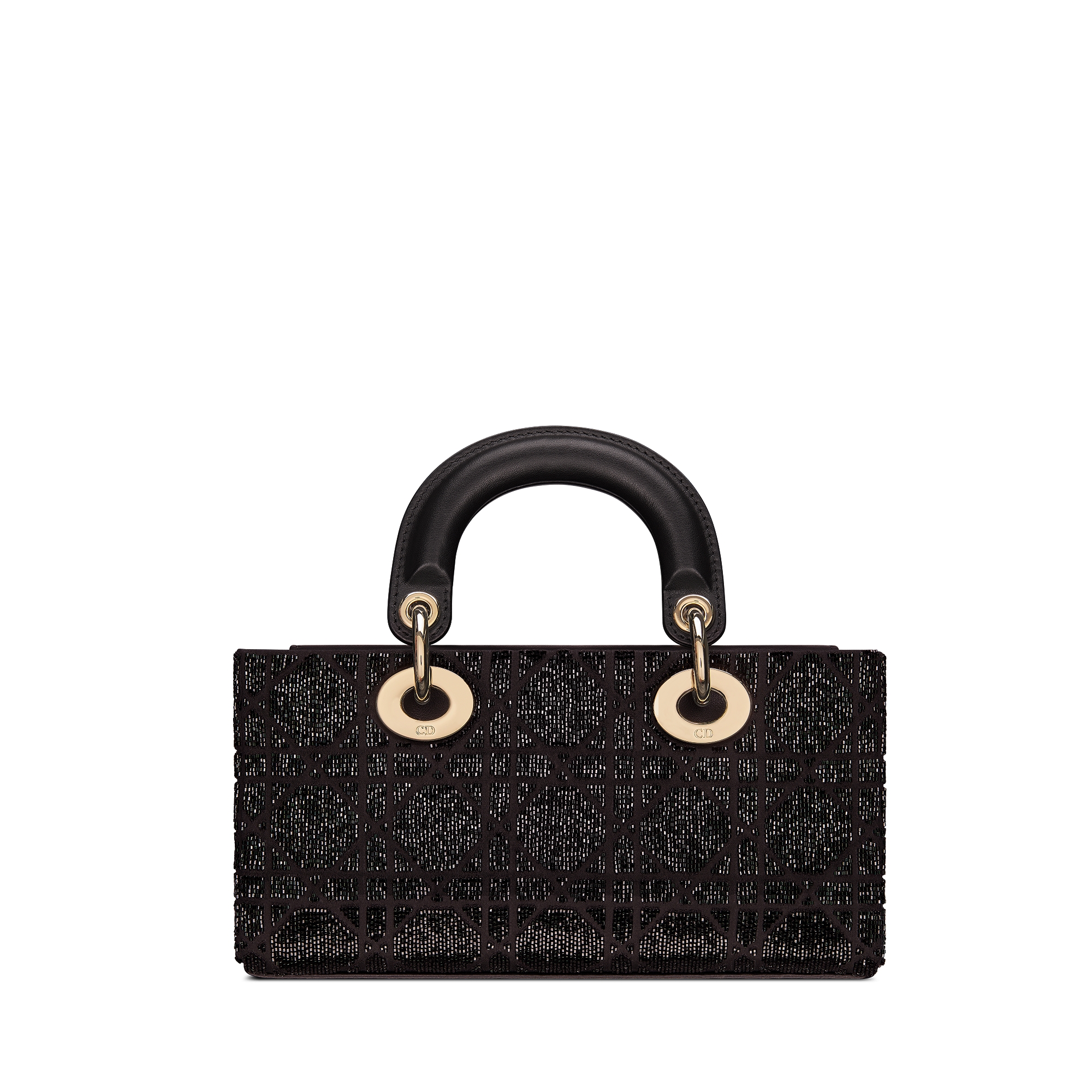 小号 Lady D-Joy 手袋 黑色棉质面料藤格纹迷你珠饰刺绣 E08