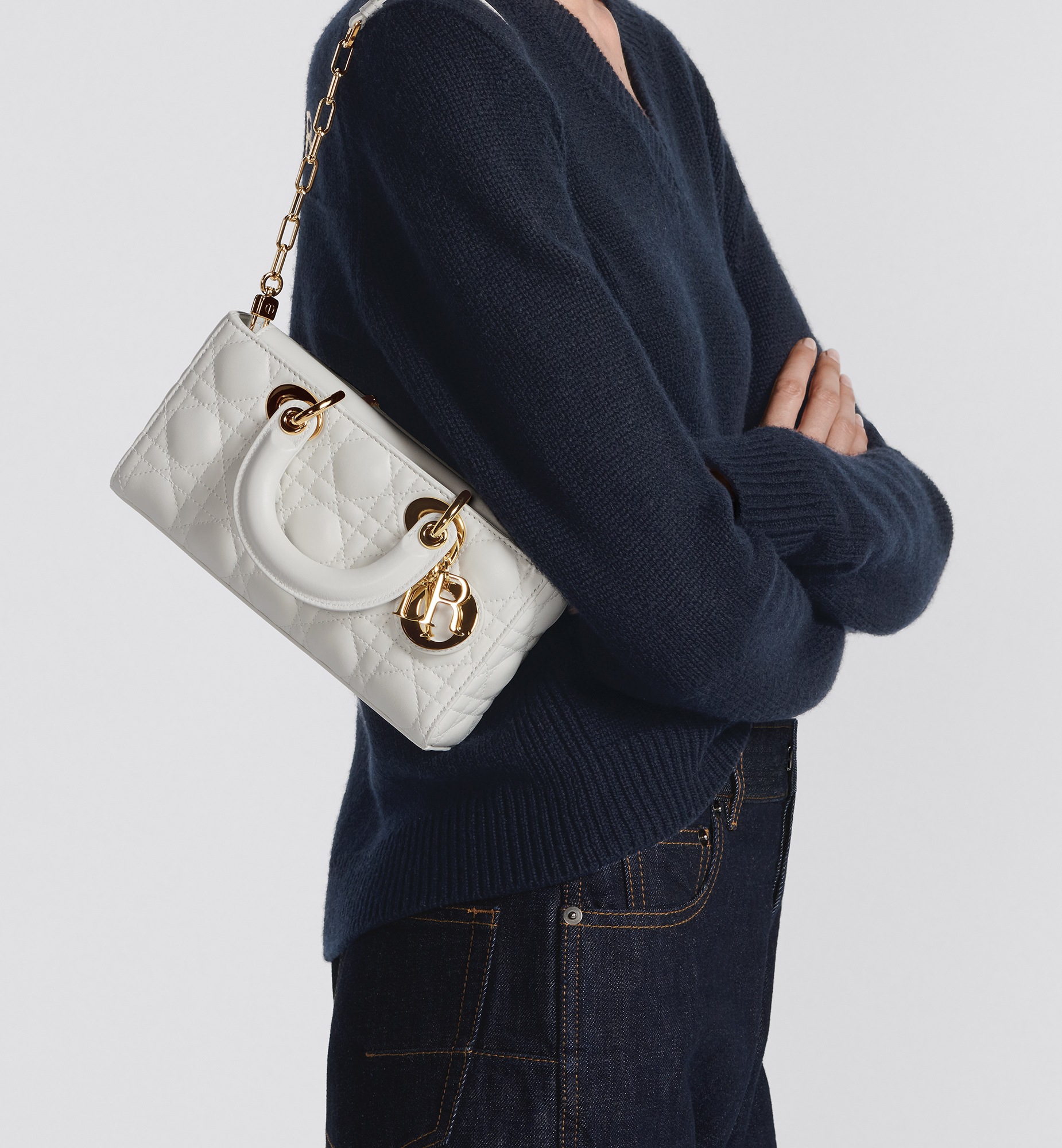 小号 Lady D-Joy 手袋 黑色棉质面料藤格纹迷你珠饰刺绣 E12